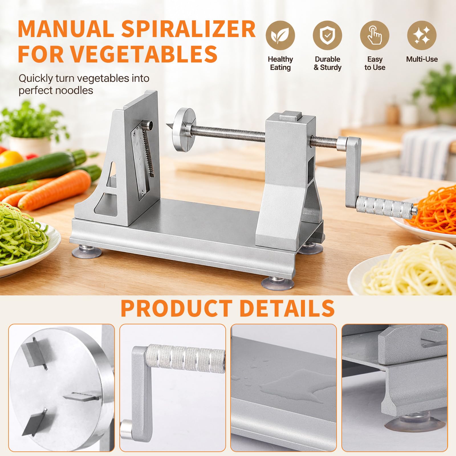 Tagliaverdure a spirale in acciaio inox, con 3 lame, taglierina a spirale