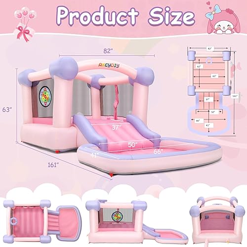 Miniatura 5 de WONFUY Castillo inflable de salto, castillo de salto para niños, casa hinchable para patio trasero con soplador, pozo de bolas, aro de baloncesto,