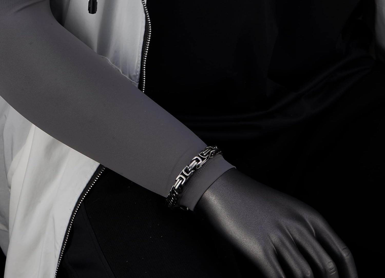 COOLSTEELANDBEYOND Curb Chain and Byzantine Chain Bracelet, Mens Stainless Steel Silver Black Two-tone, Satin Finish - Image 2