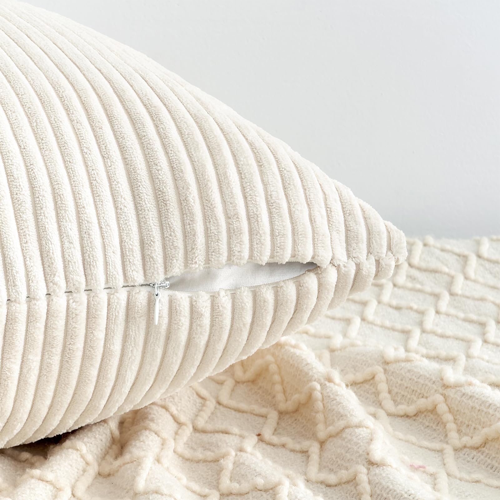 Topfinel Cushion Covers 40x40cm Sofa Bed Cream Cushion Covers Corduroy Scatter Decorative Cushions For Bedroom Set of 4 fluffy Cushion Cover 16x16 - Image 4