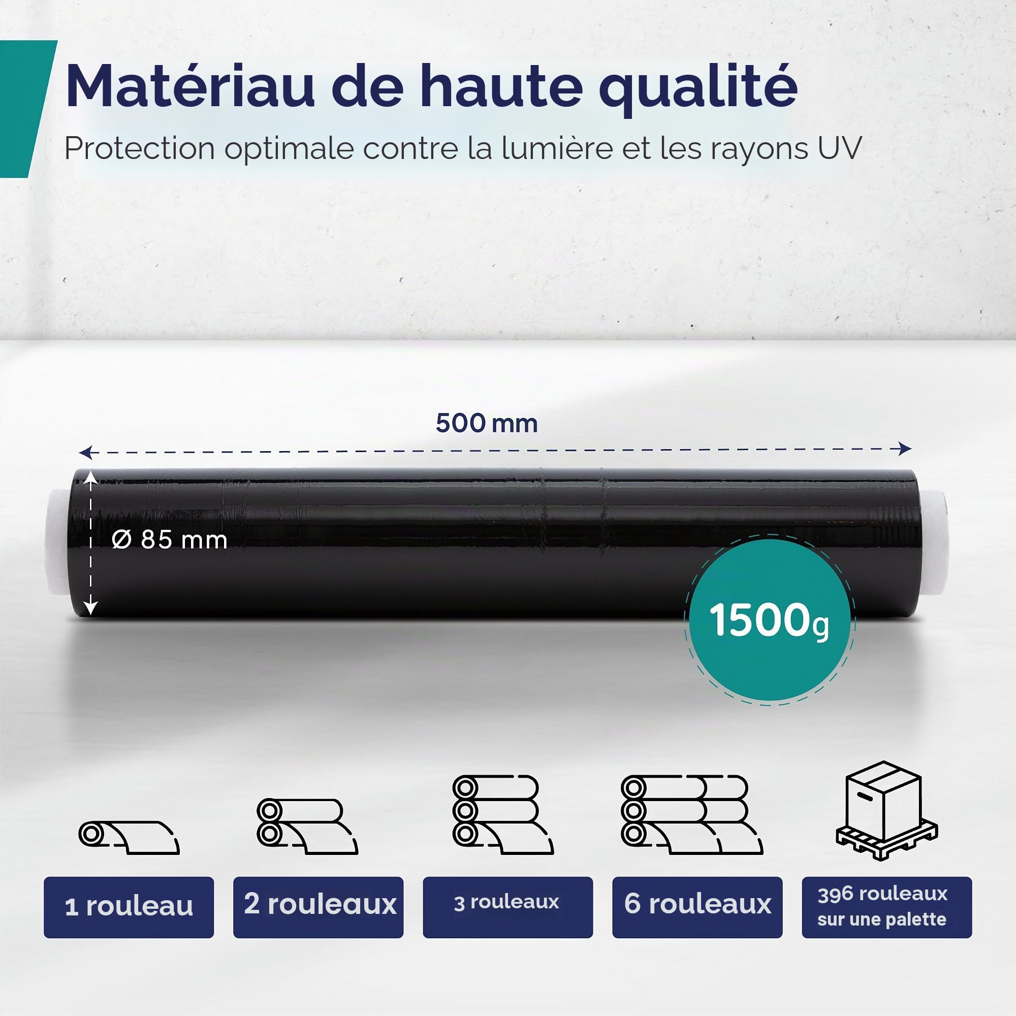 Inoverse Lot de 6 rouleaux de film étirable noir pour meubles et déménagements - 50 cm / 1,5 kg