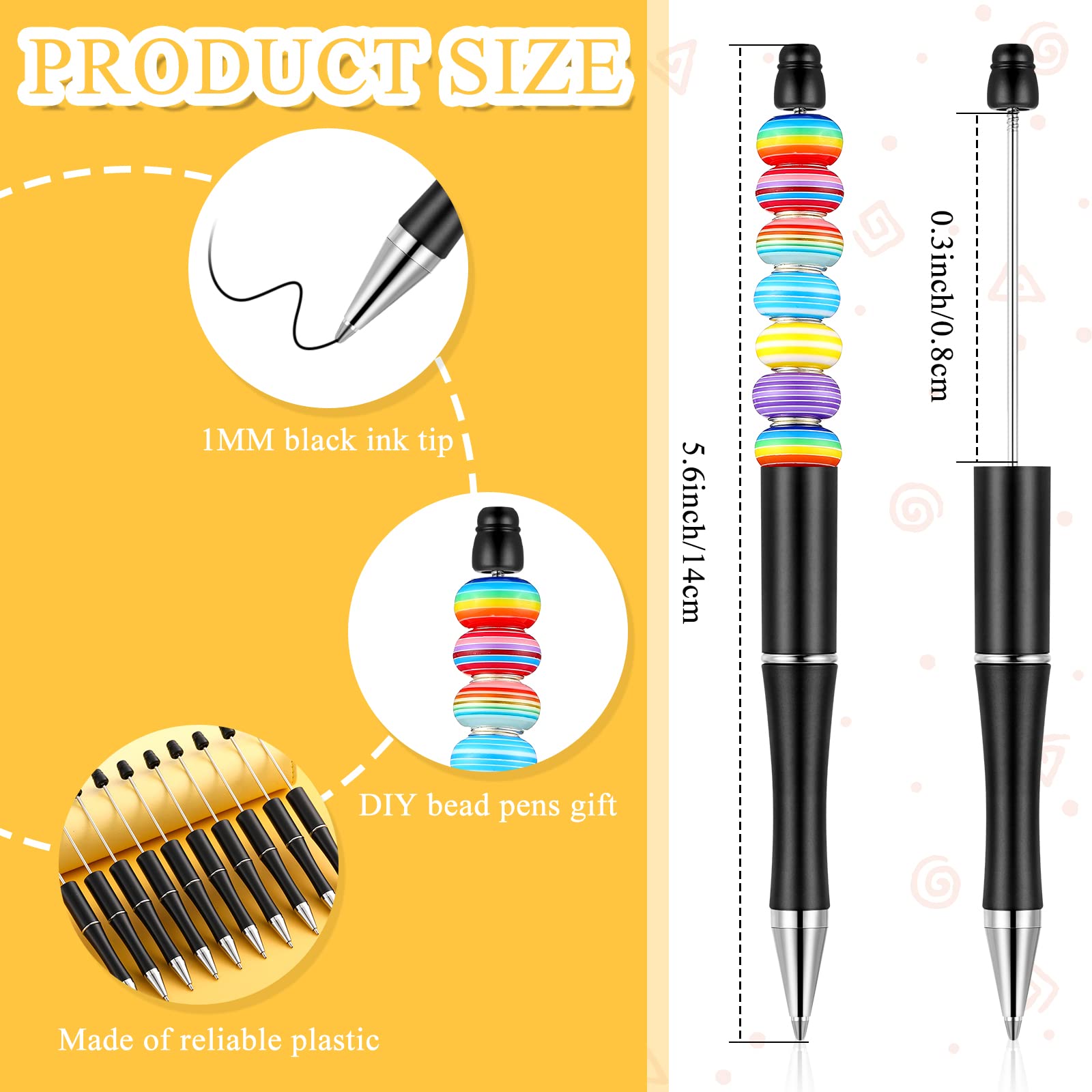 Crtiin 100 Pieces Plastic Beadable Pen Bulk Kit 50 Bead Ballpoint Shaft Black Ink Beaded Pens with 50 — view 2