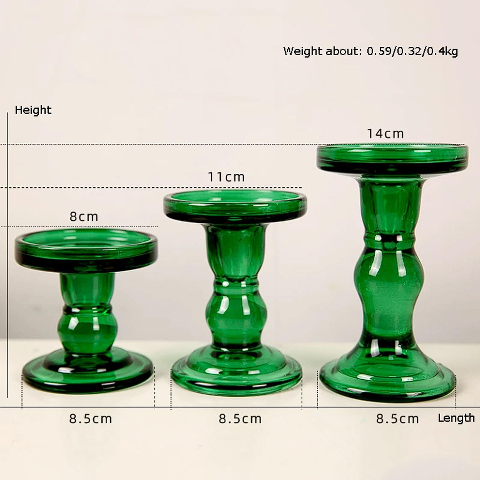 Säulen-Kerzenhalter aus Glas, 3er-Set, Kerzenständer grünem, for Heimdekoration und Foto-Requisite