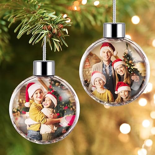 Bemaystar Bolas de fotos personalizadas, adornos de Navidad personalizados, adornos de imagen de doble cara para árboles, decoración de Navidad, A1