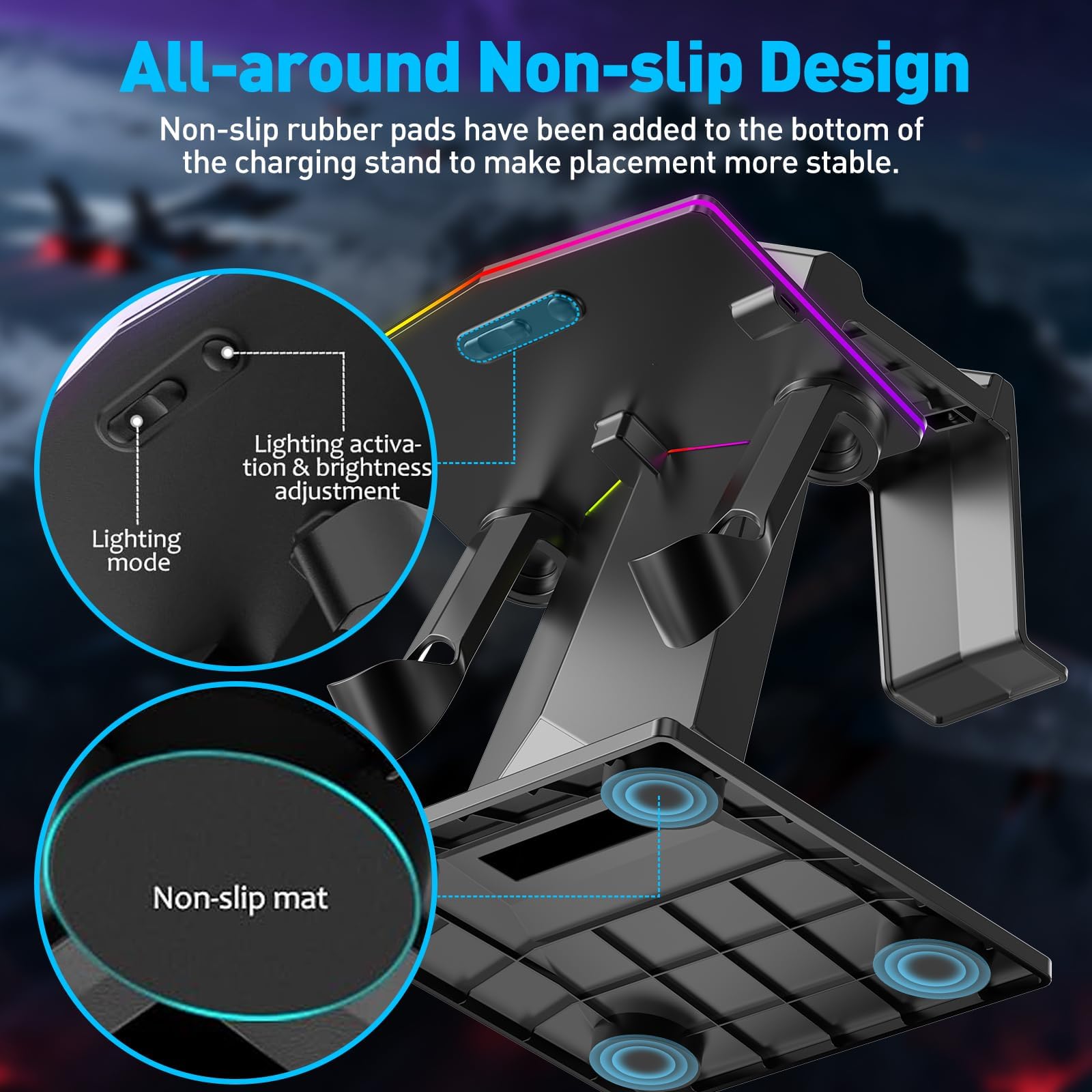 Station de charge pour Meta Quest 3S, Quest 3, 2 ou Pro, support vertical de charge RVB, accessoires avec réglage de la luminosité et réglage de 14 effets de lumière, port de charge de type C