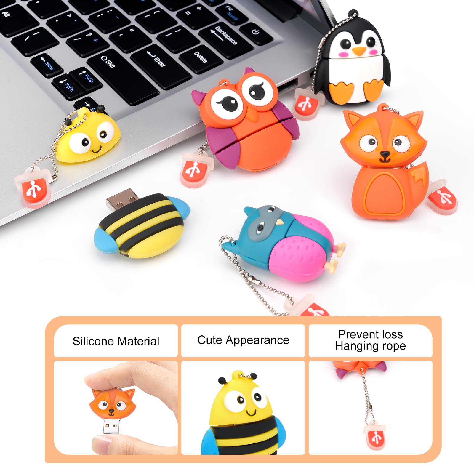 Chiavetta USB da 16 GB Confezione da 5 Pezzi, BorlterClamp Pen Drive Scheda di Memoria con Grafica Animale Carino, Regalo per Studenti e Bambini