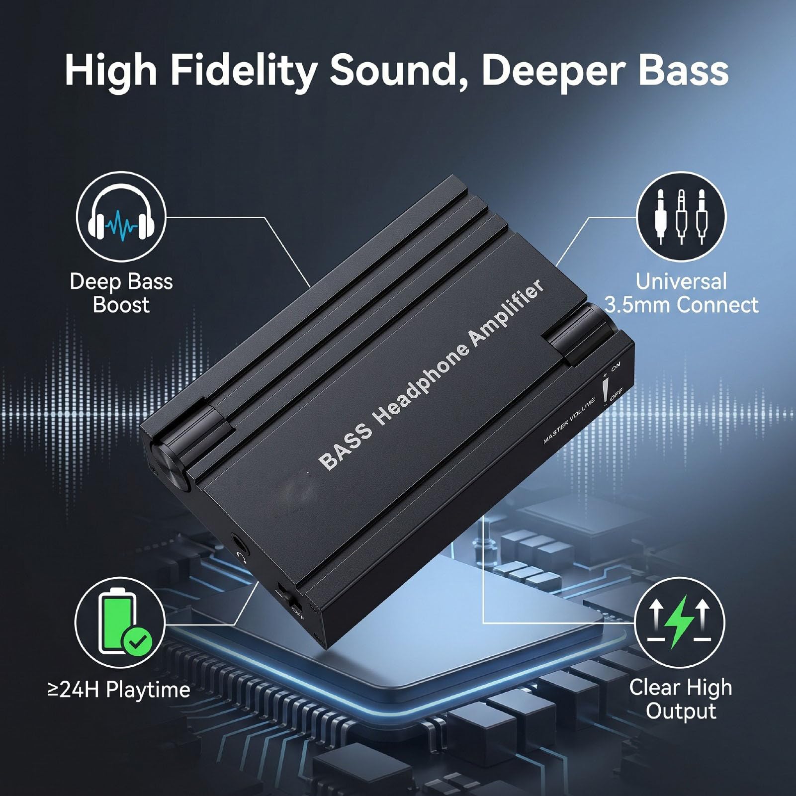 Jectse Amplificatore per Cuffie Portatile Amplificatore Aux da 3,5 Mm con Interruttori di Potenziamento dei Bassi SNR da 100 DB Batteria 24 Ore per PC Smartphone MP3 MP4 Console di