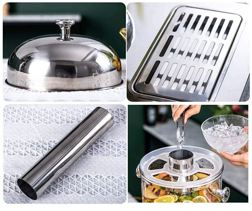 Dispensador de jugo de 8L con grifo, dispensador de bebidas frías/calientes de acero inoxidable, con tubo de hielo y grifo for limonada, té con leche