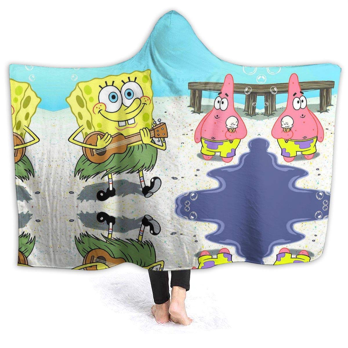 LIUYAN Fleece Hooded Blanket Spongebob Squarepants Throw Blanket for Adults Men Women Girls Boys Kids