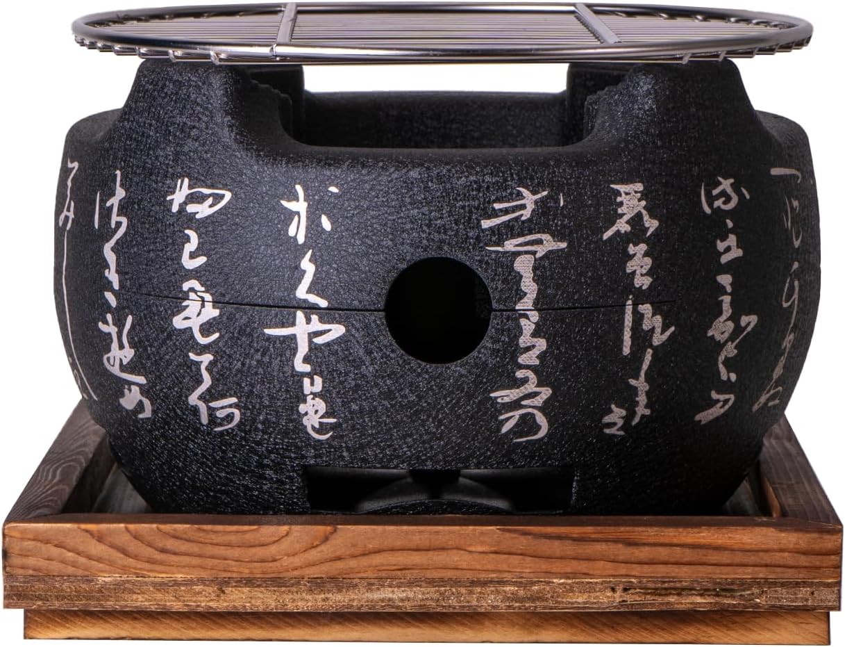 Japanese Yakitori Konro Grill Tabletop Round BBQ Grill Charcoal Stove Portable Camping Grill 8 inch Diameter Aluminum Alloy (Wire Grid Top)