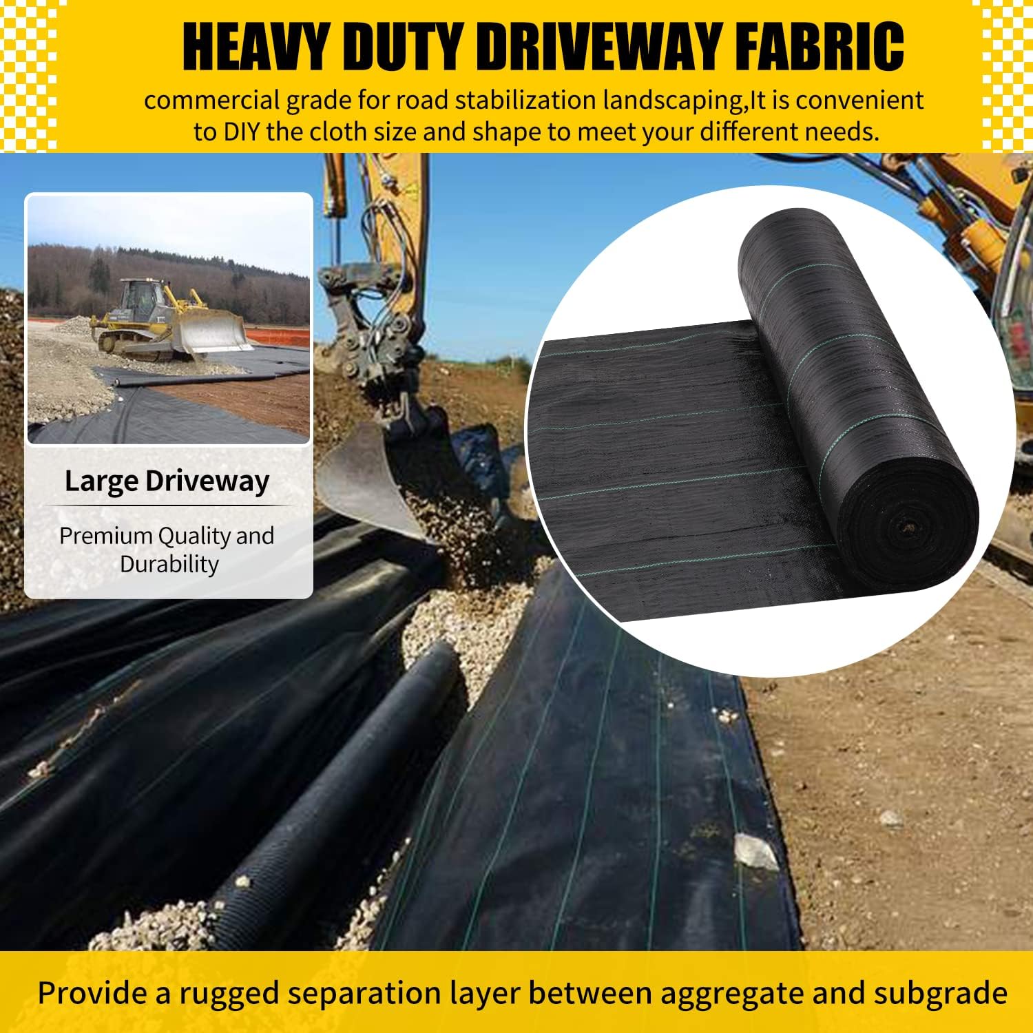 Driveway Fabric, 6x300 ft Road Fabric Commercial Weed Barrier Fabric