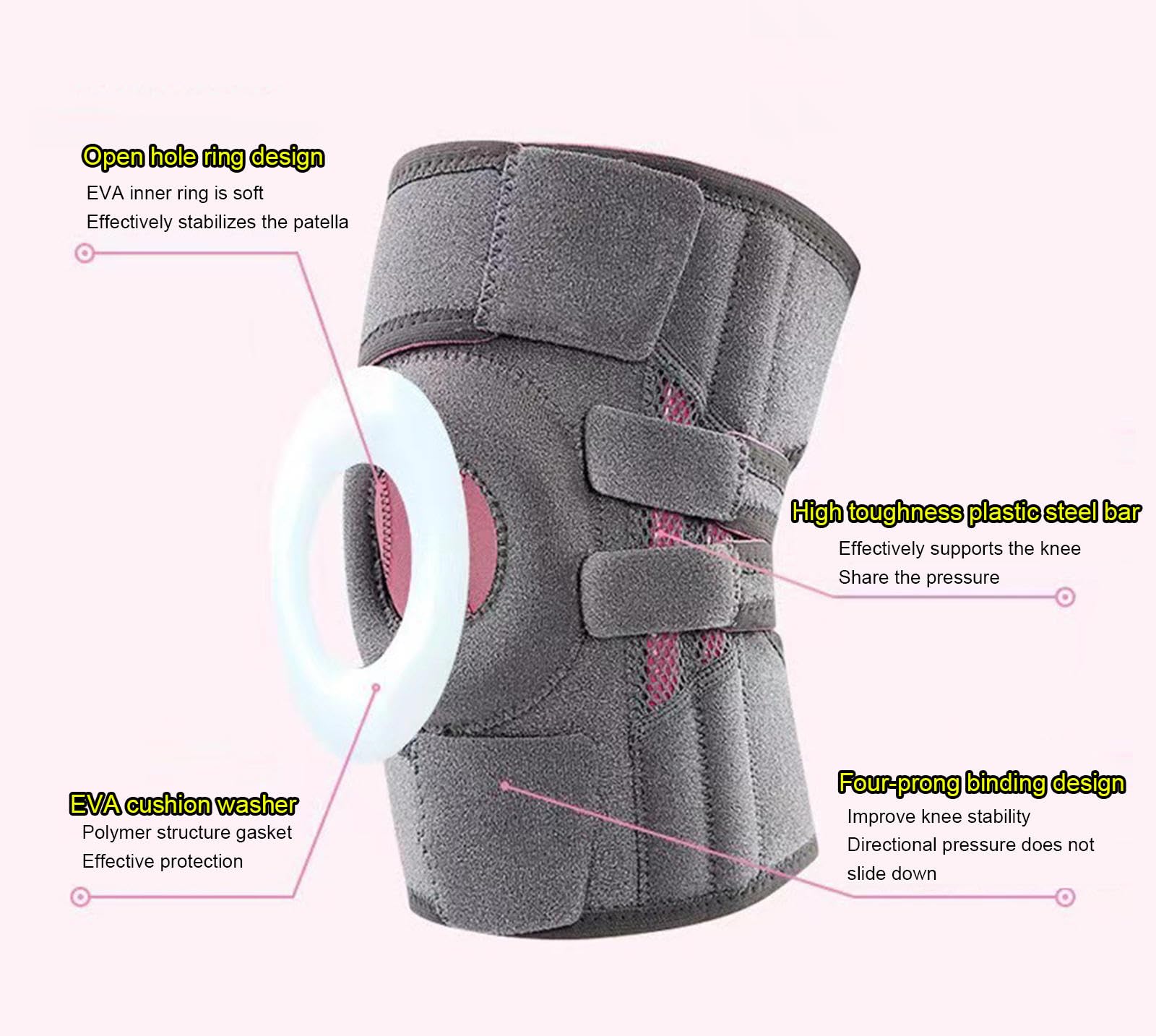 Rodillera Ajustable Rodillera Abierta Estabilizador de Rótula Mangas de Compresión Rodilleras para Adultos Escalada Al Aire Libre Montar Fitness Baloncesto Deporte Rodilleras,B