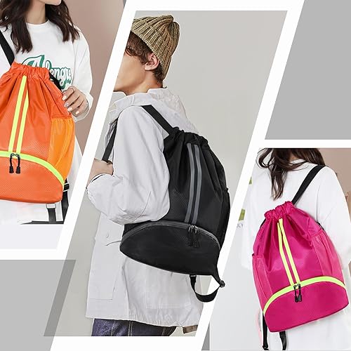 Miniatura 7 de Hoedia Mochila deportiva con cordón, bolsa de gimnasio con compartimento para zapatos y bolsillo a prueba de humedad para mujeres y hombres