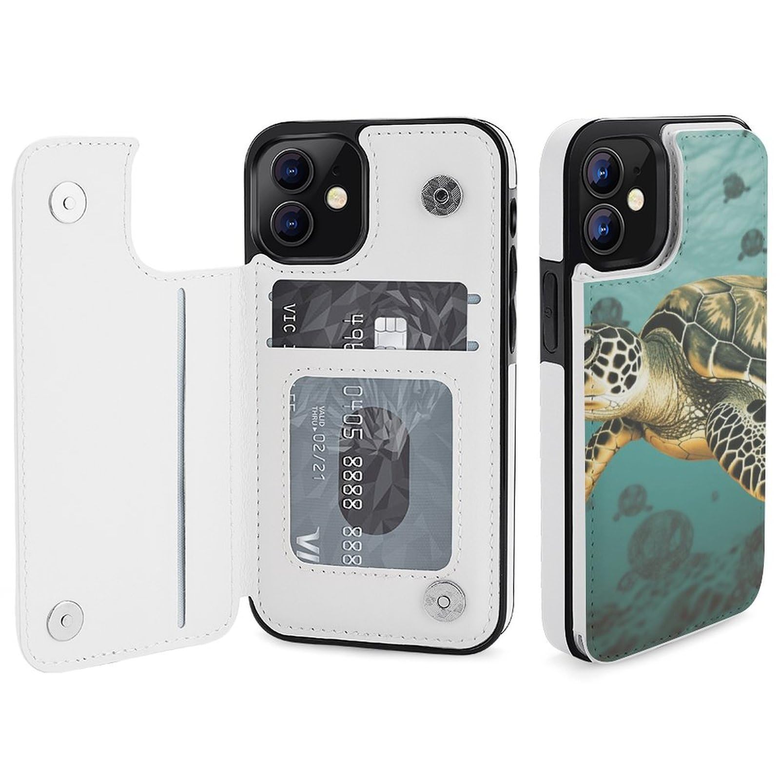 Fundas tipo cartera para iPhone 12 Mini, diseño de tortugas marinas, funda de piel con ranuras para tarjetas