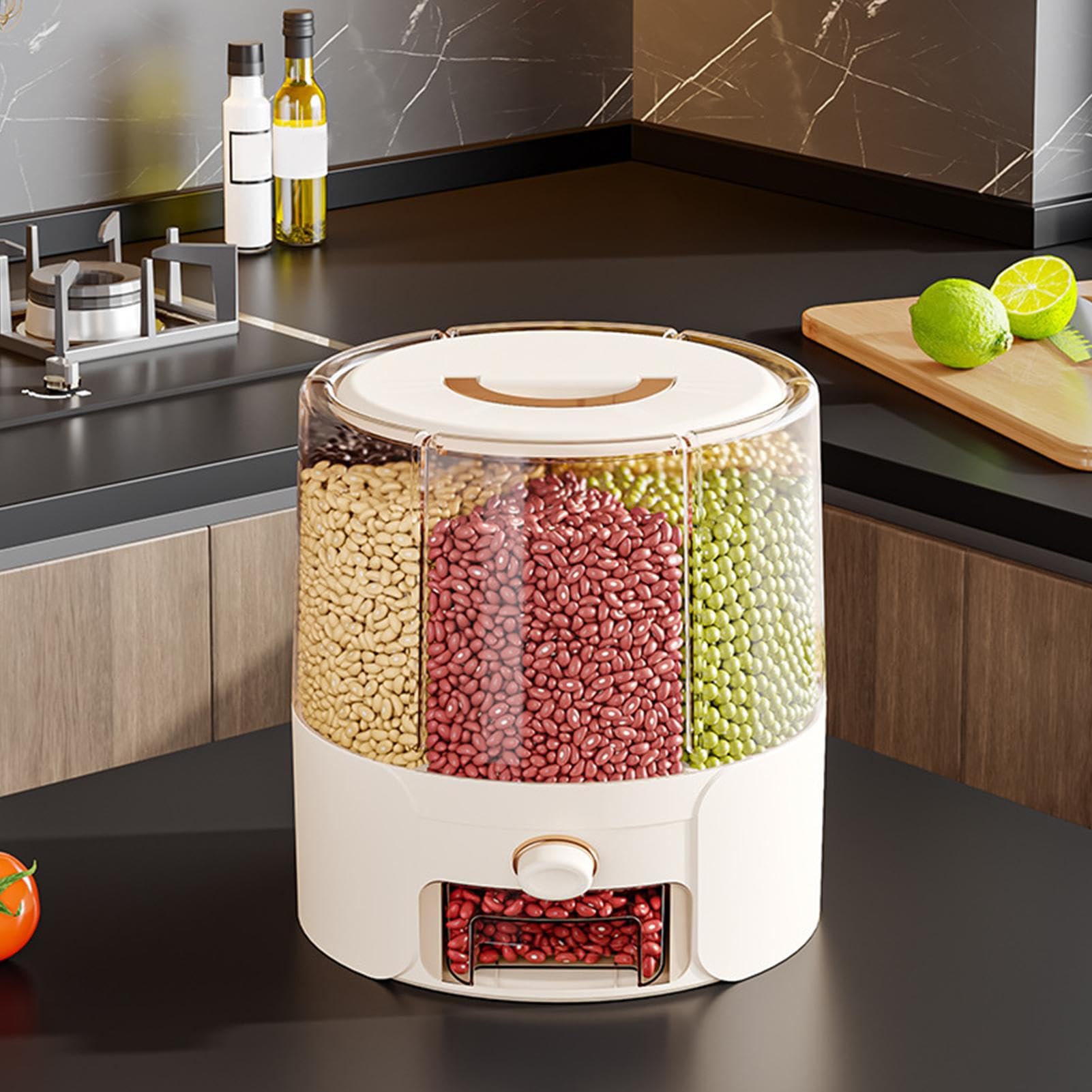 Genérico Recipiente para Arroz - Cubo Giratorio Para Arroz - Barril Sellado Anti Insectos Anti Humedad Alimentario Con Divisores Para Granos Legumbres Cereales Snacks Mascotas Uso En Cocina
