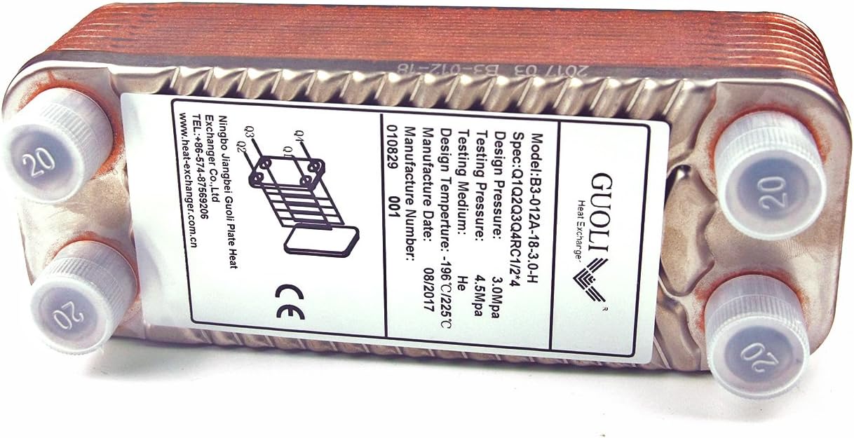 Brazed 18 Plates Heat Exchanger and Wort Chiller,Copper Brazed Wort Chiller R1/2" X 4,Stainless Steel Beer Chiller for Homebrew