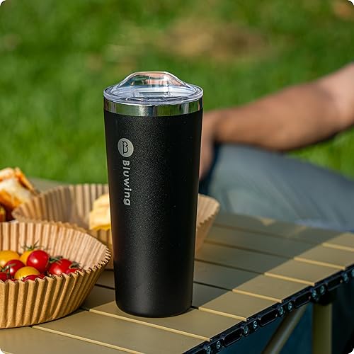 Miniatura 6 de Vaso térmico de 24 oz con tapa y pajilla, de acero inoxidable, para mujer, con aislamiento al vacío, taza de café a prueba de sudor (negro)
