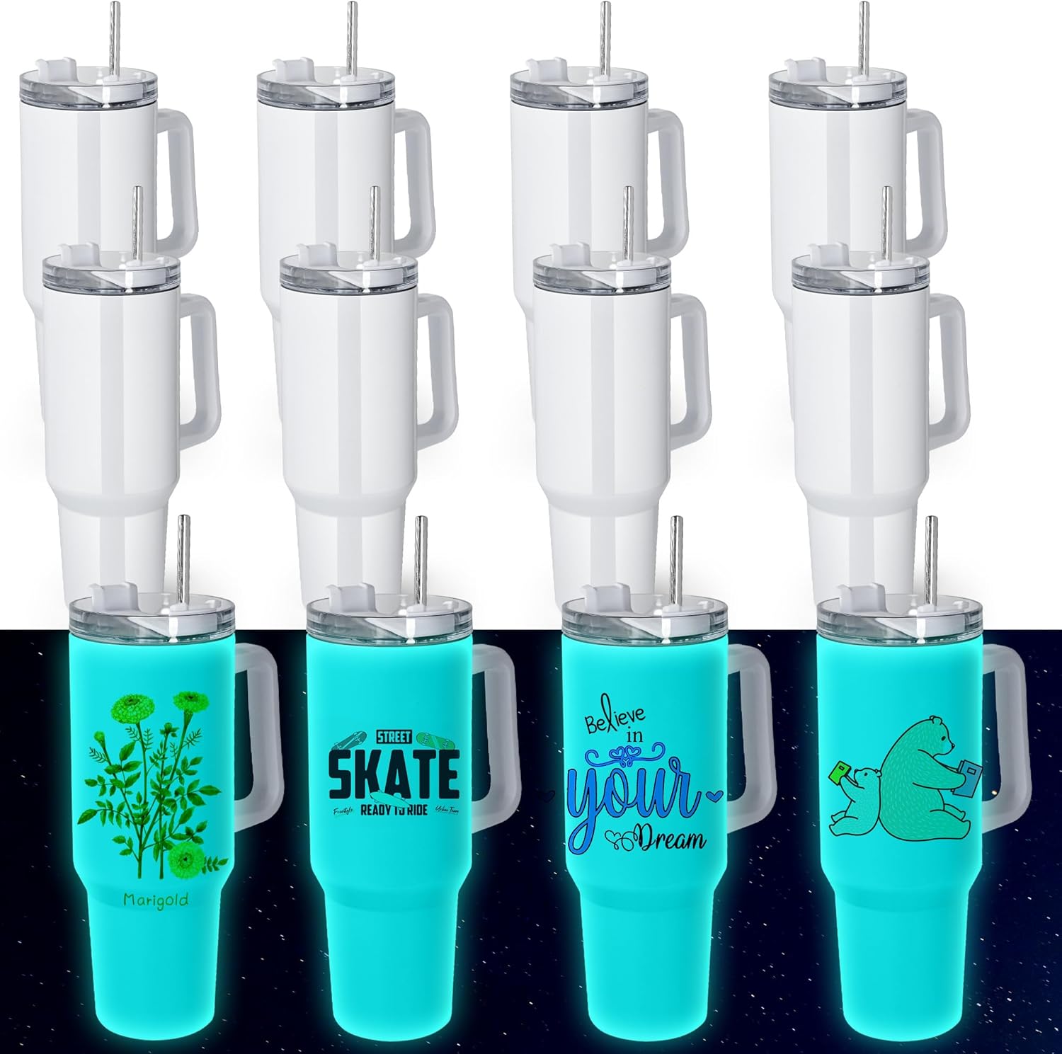 CHLJAR 40 oz 12 Pack Sublimation Glass Tumbler with Handle, Straw and Bamboo Lid, Reusable Travel Coffee Mug, Can be Placed in the Car Cup Holder and Diy as a Gift, Clear