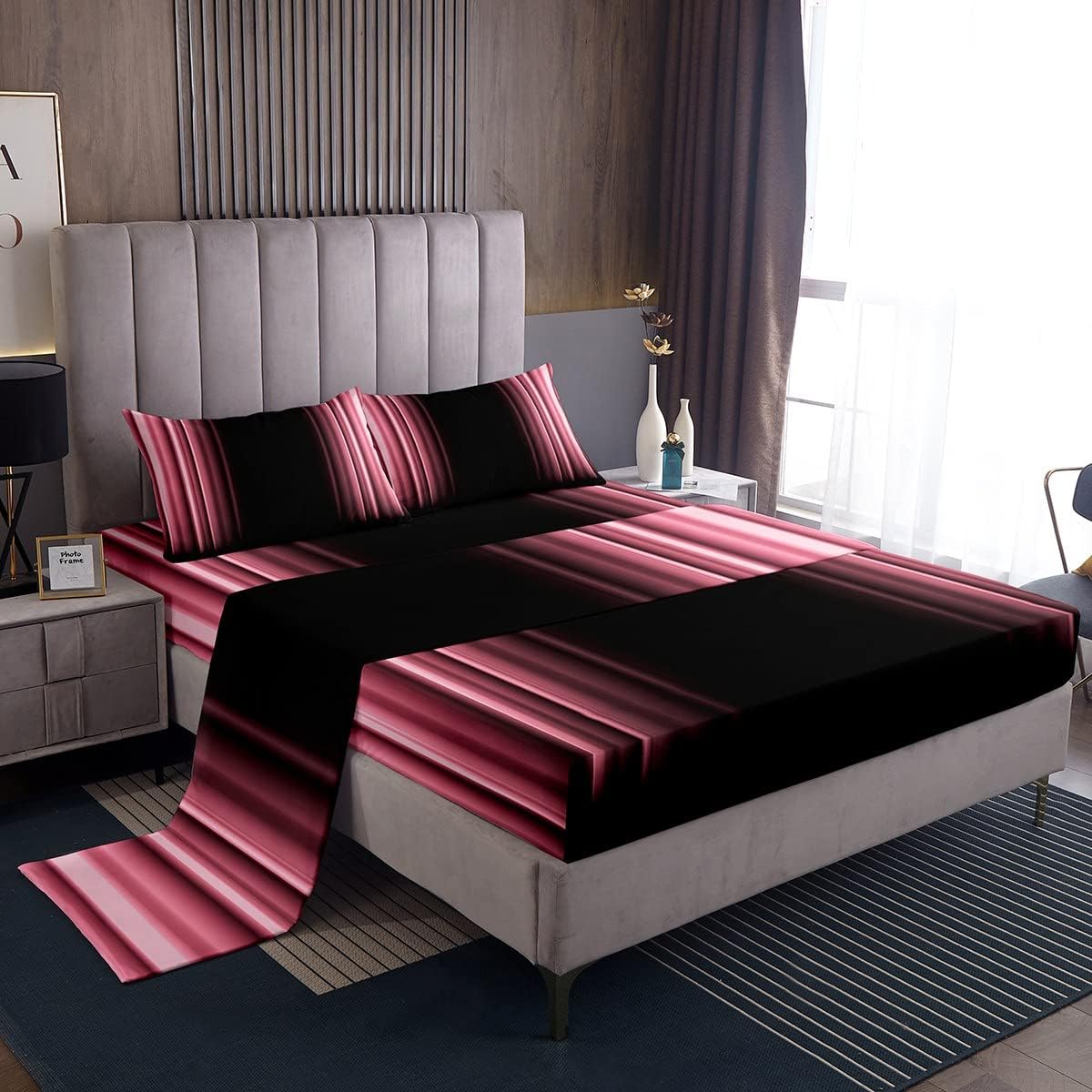 Feelyou Abstract Ombre Bed Sheets Kids Teens Pink and Black Bedding Set Room Decor 3Pcs King Size Multi 39 King