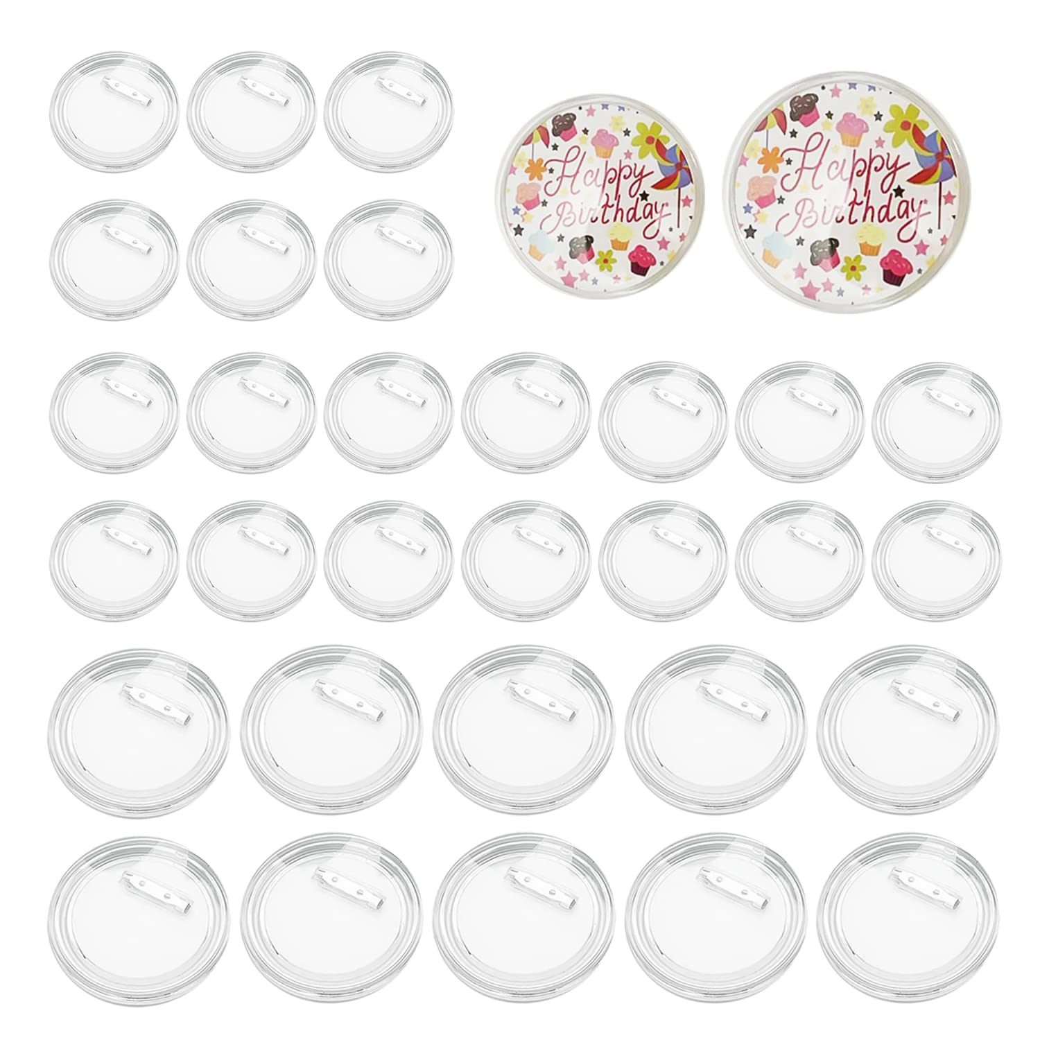 30 Pieces of Transparent Badges, pin Button Badges, Acrylic Transparent Badge Buttons, Badge Making, Used for DIY Crafts and Children's Paper Craft Activities (20 pcs 37mm, 10pcs 58mm)