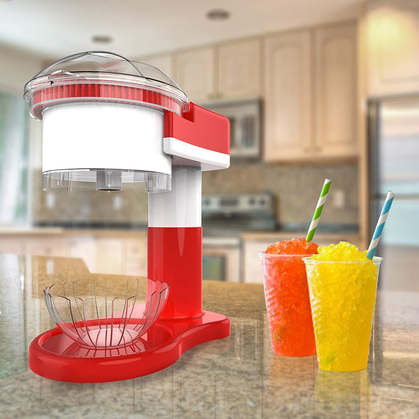 Macchina per granita e ghiaccio tritato, macchina elettrica da banco per preparare ghiaccio tritato fatto in casa, coni di neve, granite, cocktail, lame in acciaio inossidabile, Ice Crusher