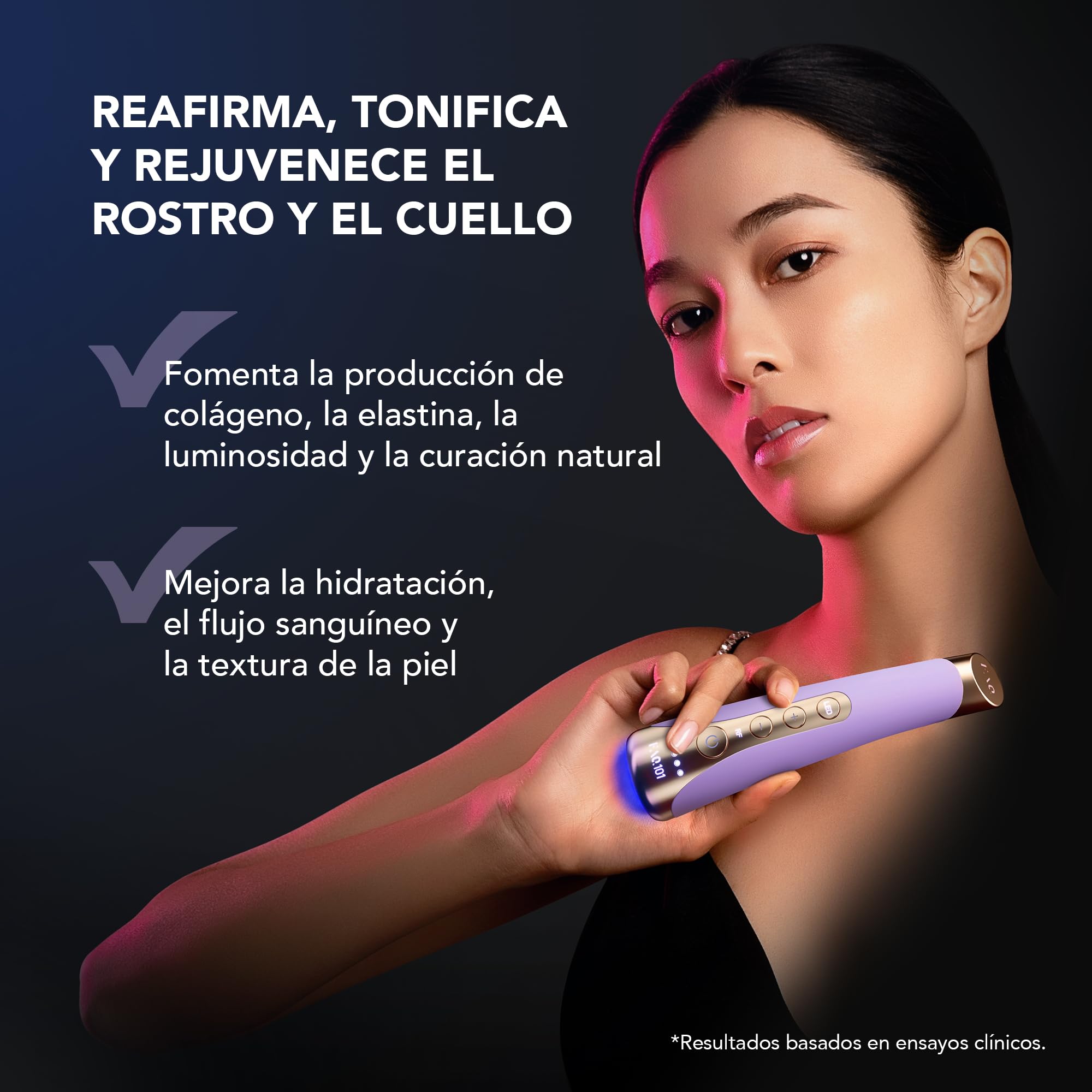 FOREO FAQ 101 Amethyst, Piel reafirmada por radiofrecuencia, Rejuvenecimiento facial RF y fototerapia 3 led, Antiedad, Masajeador facial T-Sonic, Cuidado antiarrugas, App, Terapia de luz roja