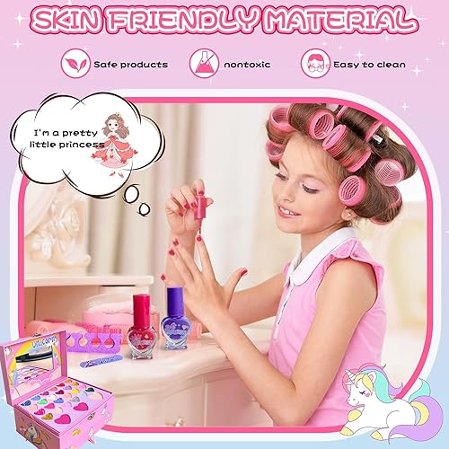 Miniatura 5 de Kit de maquillaje para niños para niñas, kit de maquillaje real para niñas pequeñas con caja de unicornio, maquillaje lavable para niñas pequeñas,