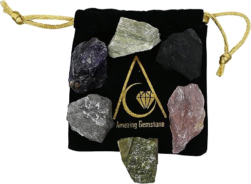 Miniatura 5 de Cristales para manifestación del sueño, juego de 6 cristales curativos de amatista, cuarzo ahumado, shungita, vesuvianita, serpentina y cuarzo rosa