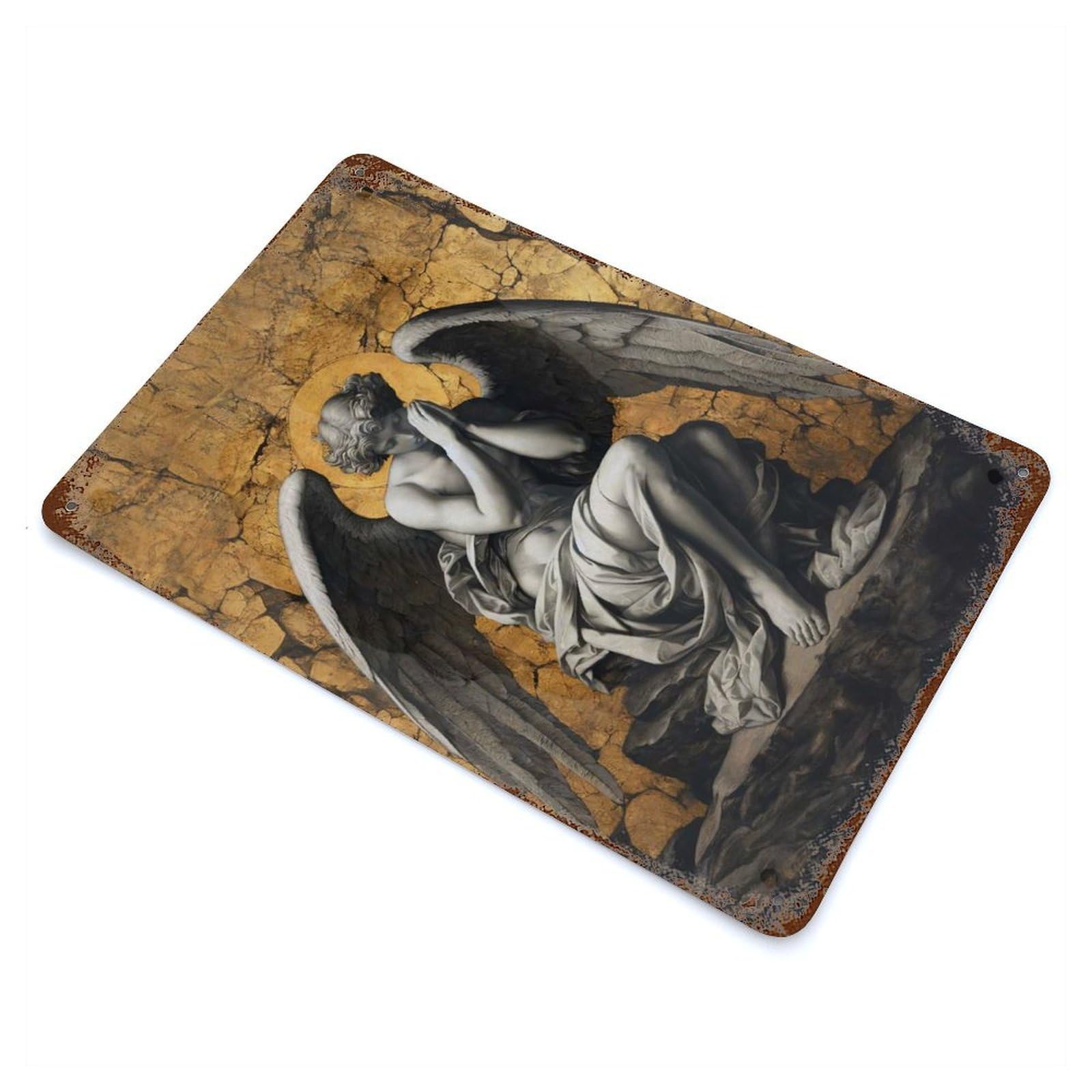 Gold X Praying Angel I Retro Metal Sign 11.8"x7.9", Shabby Chic Decor for Bistro, Counter And Cafe Decor