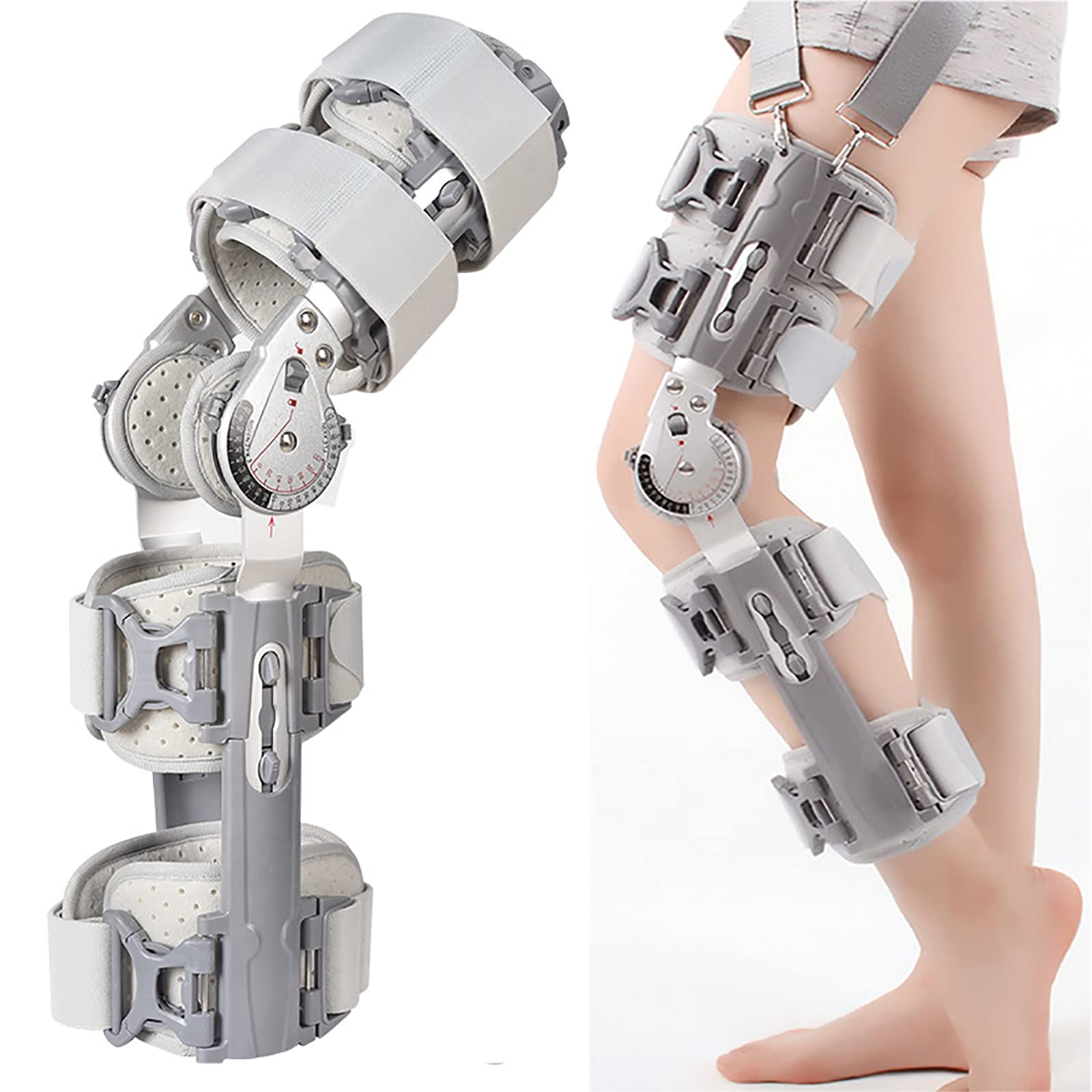 NGDFGR Hinged Rom Knee Brace, Orthopedic Patella Support Orthosis With Two-Way Adjustable Chuck, For Left Leg And Right Leg Knee Injury, Ligament Strain, Post-Fracture Fixation,