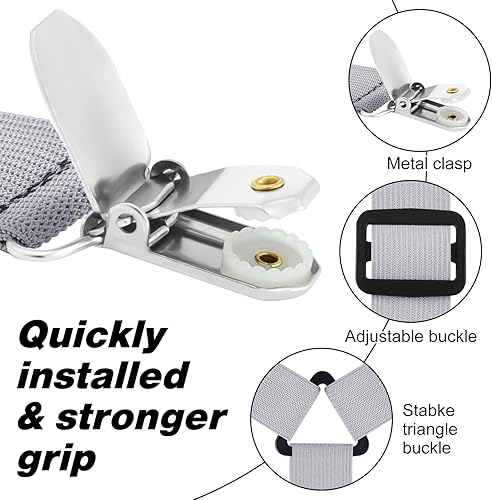 Miniatura 5 de Paquete de 2 correas ajustables para sujetar sábanas, bandas elásticas para sábanas de 6 vías, clips cruzados para sábanas para cama matrimonial,