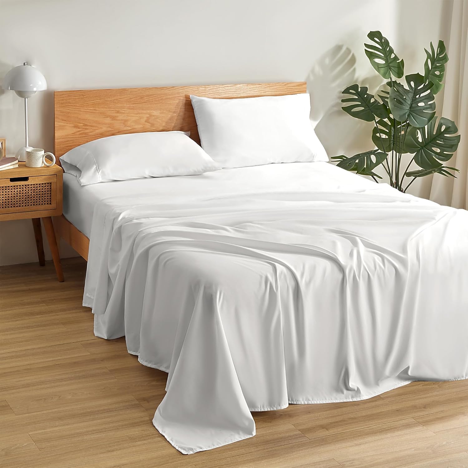 Filo Magico 100% Cotton 3 Piece Sheets Set, 200 Thread Count Luxury 30cm Deep Fitted Sheet, Flat Bed Sheet & Pillowcases, Ultra Soft Easy Care Hotel Quality Bedding Sheets Set - Single, White