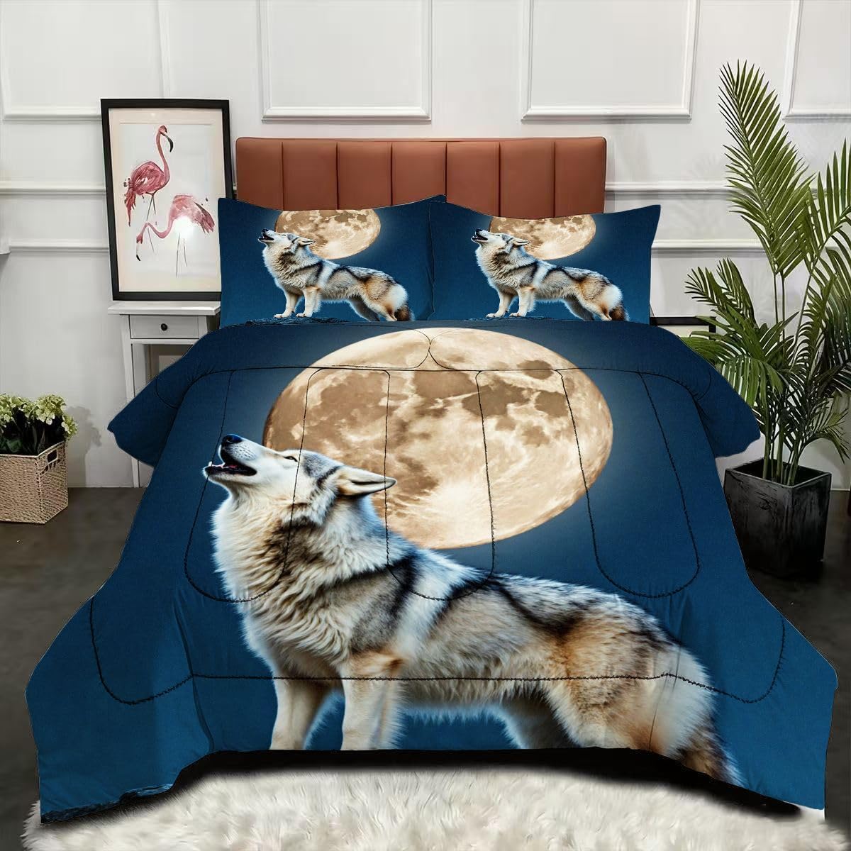 Couette 220x240 loup 3D réversible parure de lit 4 saisons sans housse 2 personnes