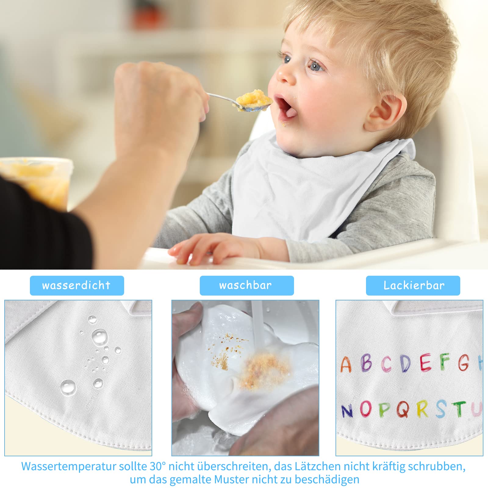 Faburo Baby Bibs for Painting - Pack of 10 Double-Sided Cotton Bibs with 1 Bottle Opener and 12 Textile Pens for Baby Shower - Image 3