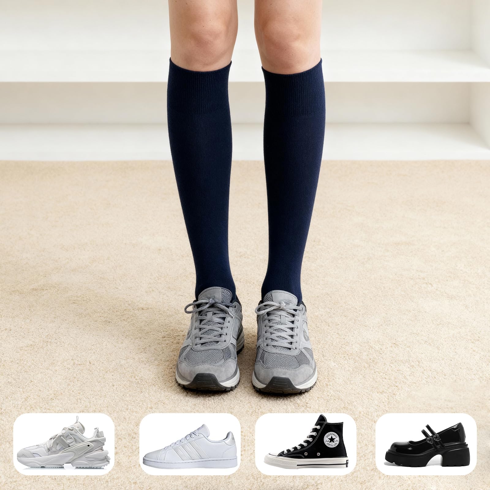 ZAKASA Calze Lunghe Donna Uomo: Calzini alti Ginocchio Unisex in Cotone Calzettoni Senza Cuciture 4 Paia