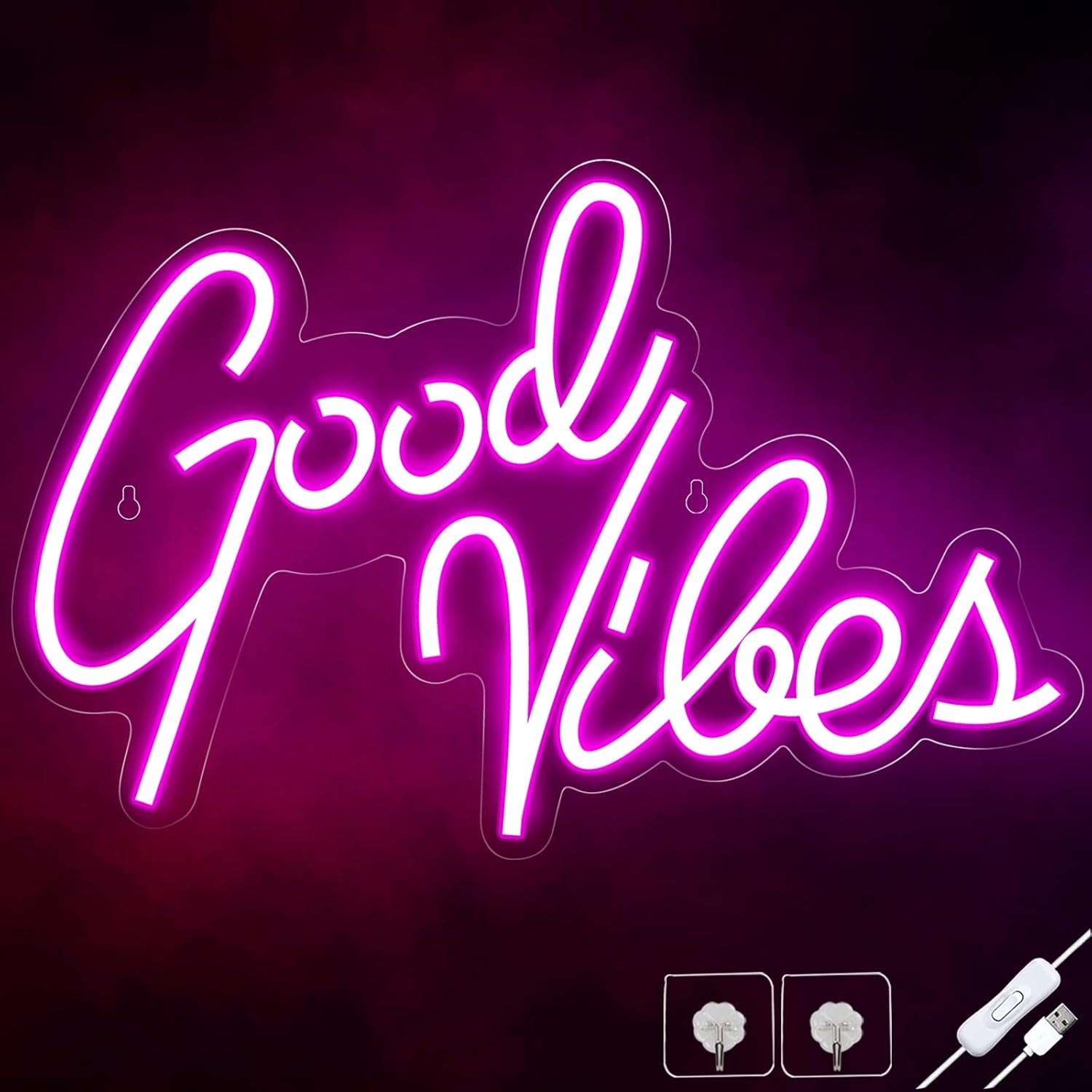 Good Vibes Neon Sign, Neon Signs for Wall Decor, Pink Neon Lights for