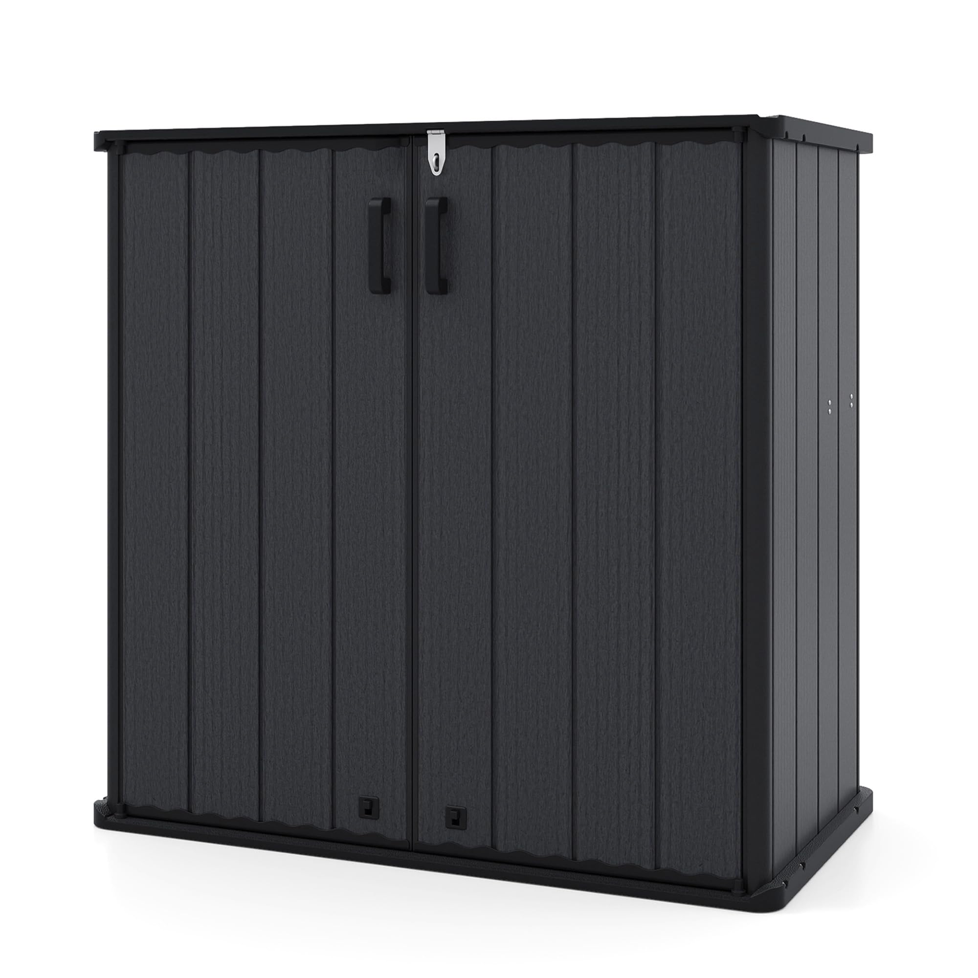 RELAX4LIFE Gartenschrank wetterfest Outdoor 120 x 65 x 117 cm Geräteschrank mit 2 abschließbaren Türen Gartenbox aus Kunststoff Schwarz