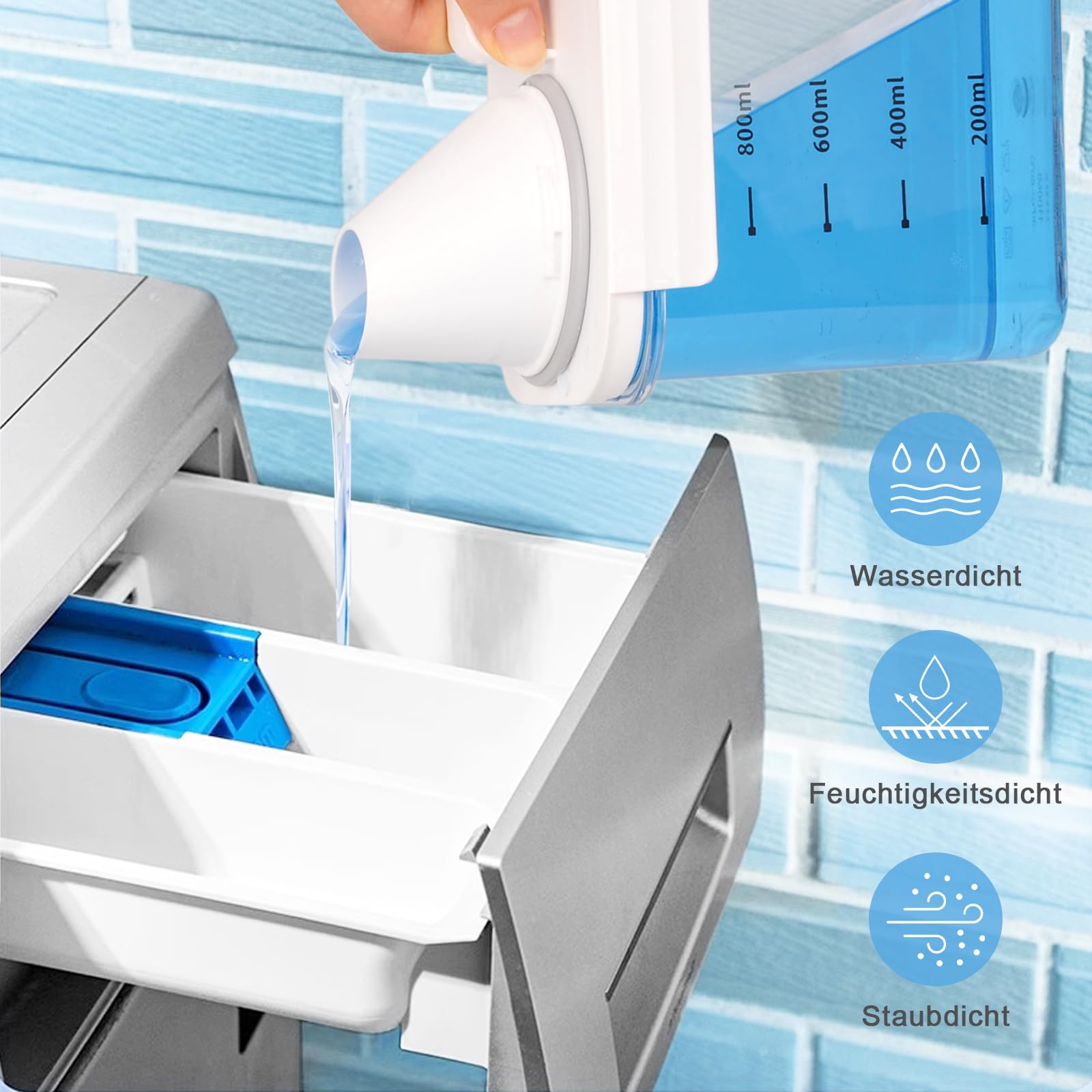 Contenitore per detersivo in polvere da 3 l, con 2 tazze, doppio dispenser per detersivo da parete, con coperchio, per perline di riso, cereali, cereali, cibo