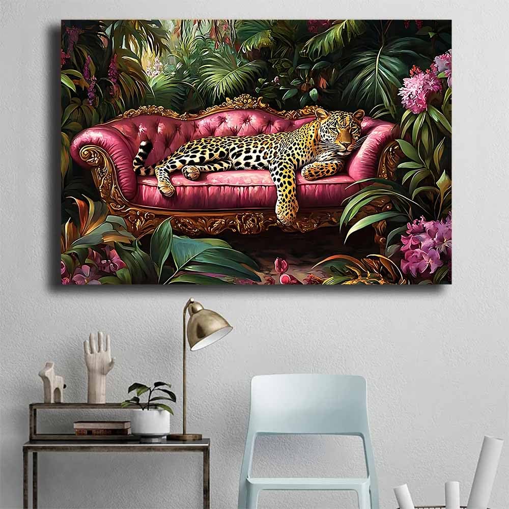 WIKEO Zwierzęta plakat na ścianę obrazy na sofę śmieszne minimalistyczne lampart obraz sofa do domu plakat, odpowiedni do dekoracji salonu i łazienki (różowy 6)-70x100 cm nieoprawiony