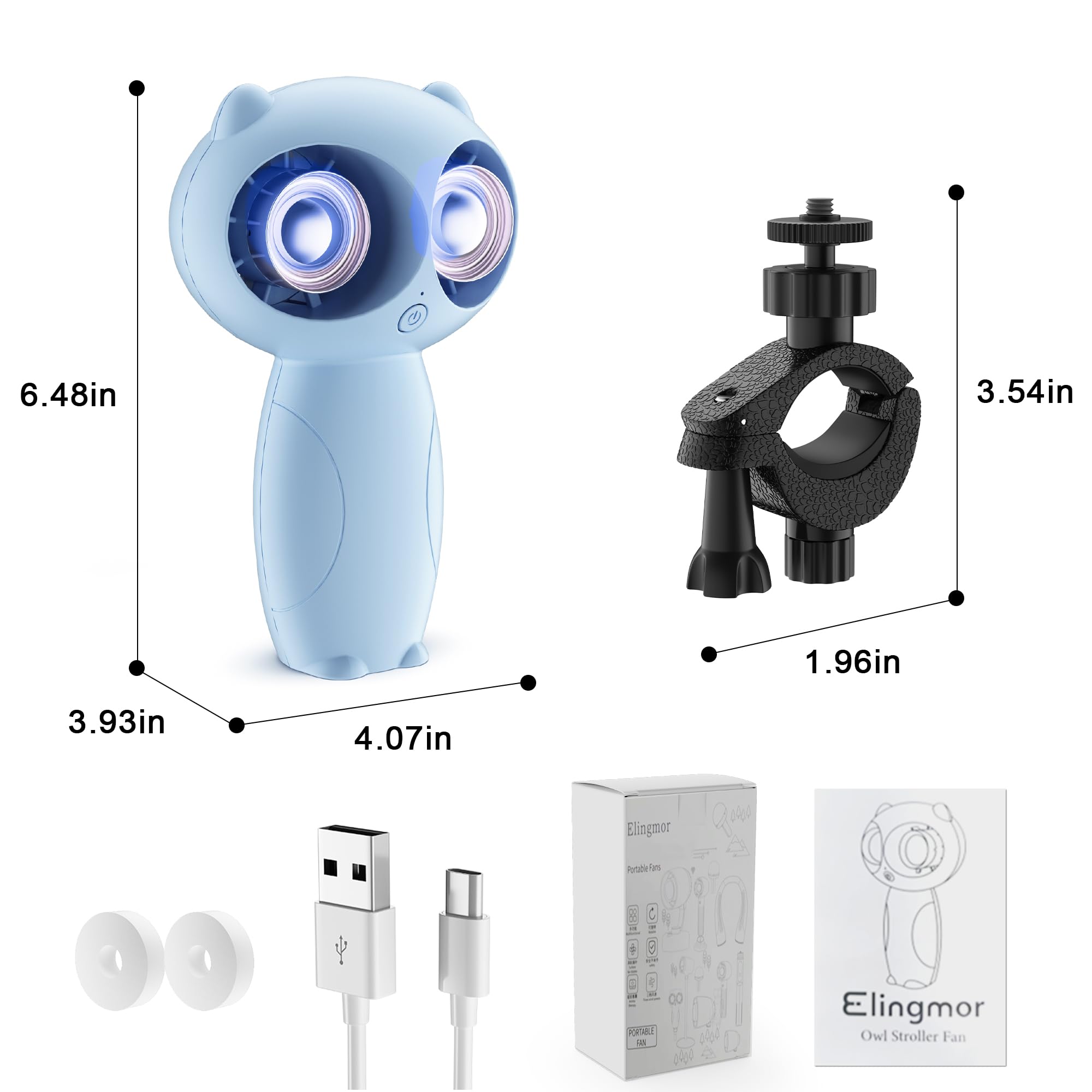 Ventilatore per Passeggino, Ventilatore Personale Portatile a Batteria, Ventilatore Gufo Carino Ricaricabile con Aromaterapia per Passeggini, Letti, Scrivanie, Campeggio e Viaggi