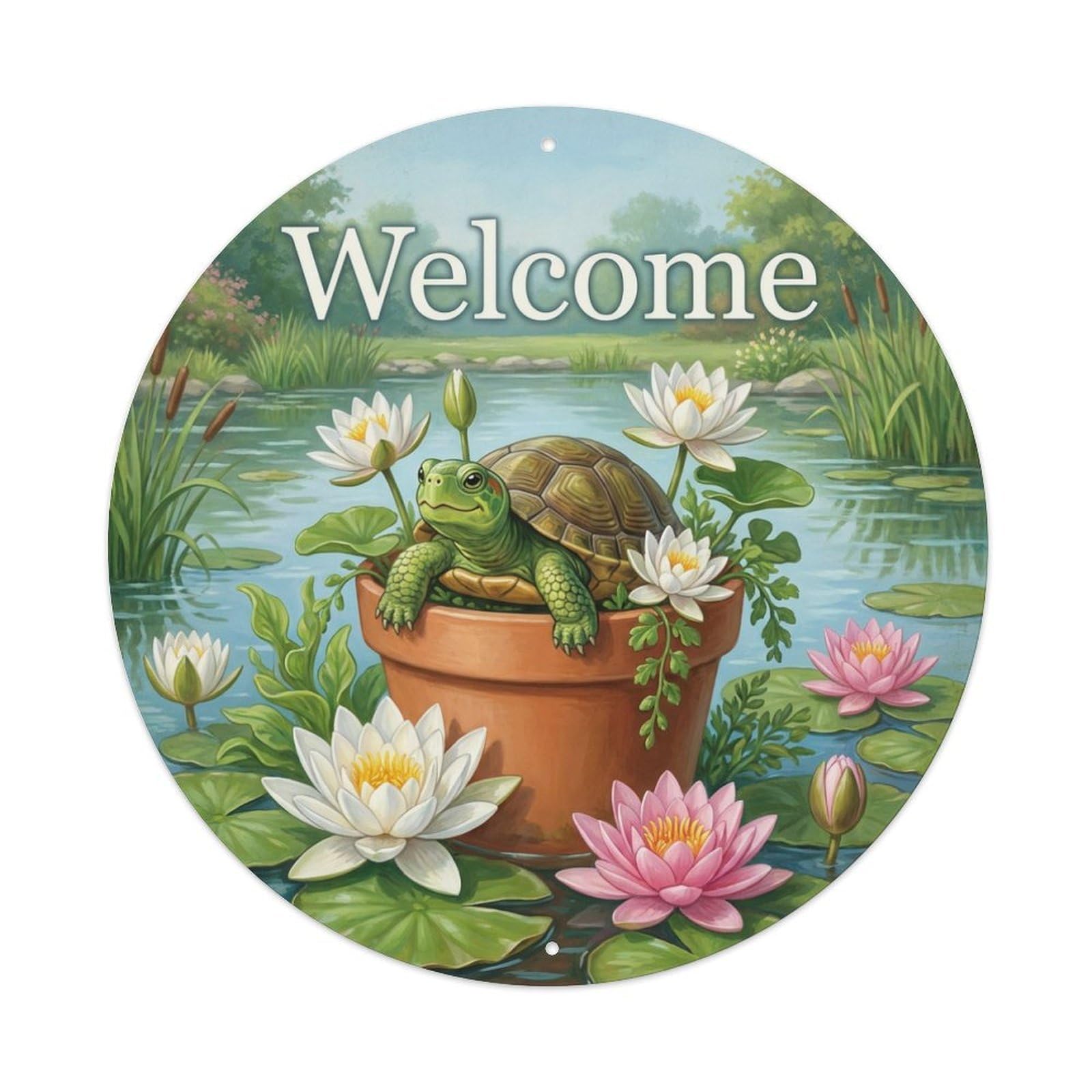 Welcome Turtle Garden Pond Metal Tin Sign
