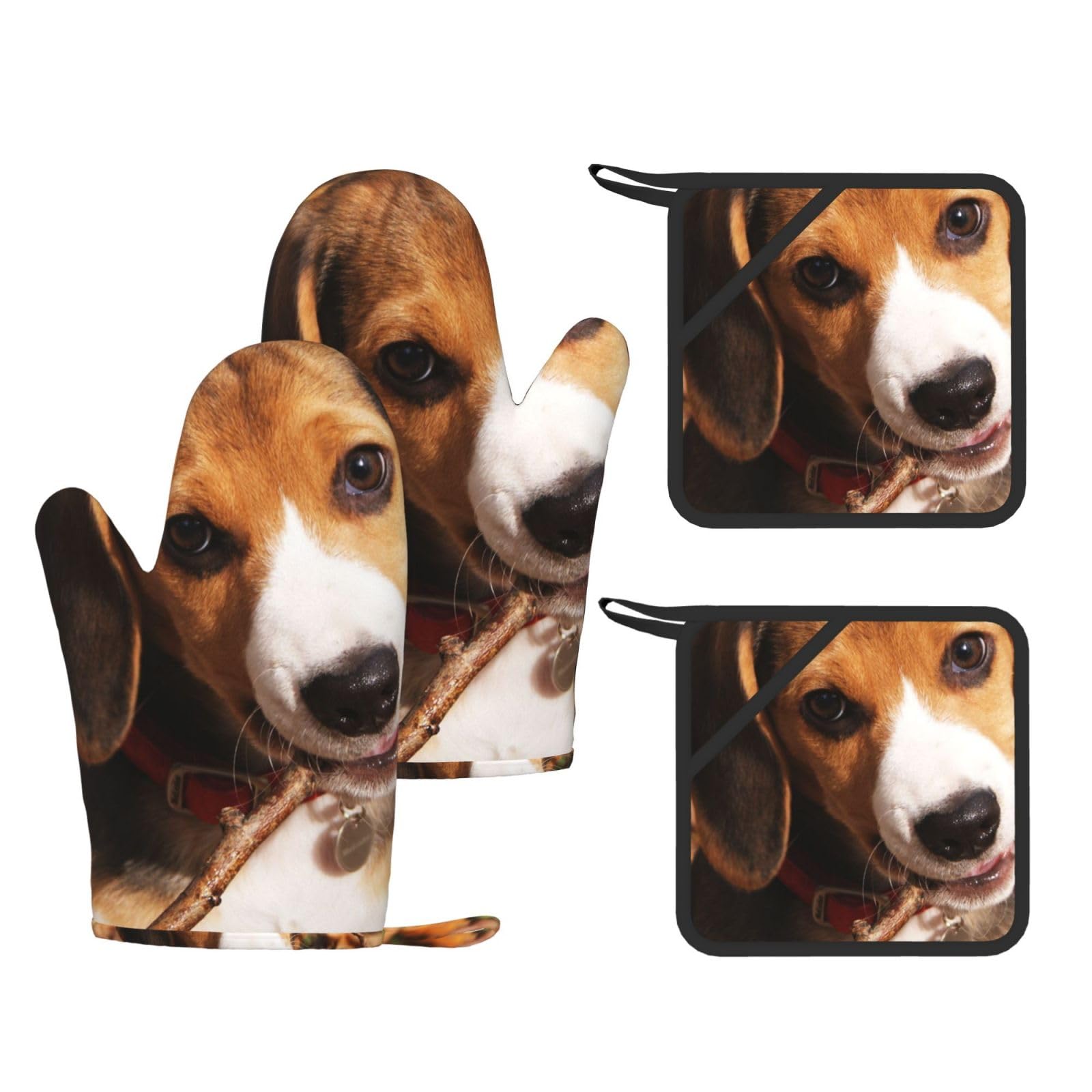 Urocze rękawice żaroodporne z nadrukiem Beagle i silikonowe rękawice kuchenne