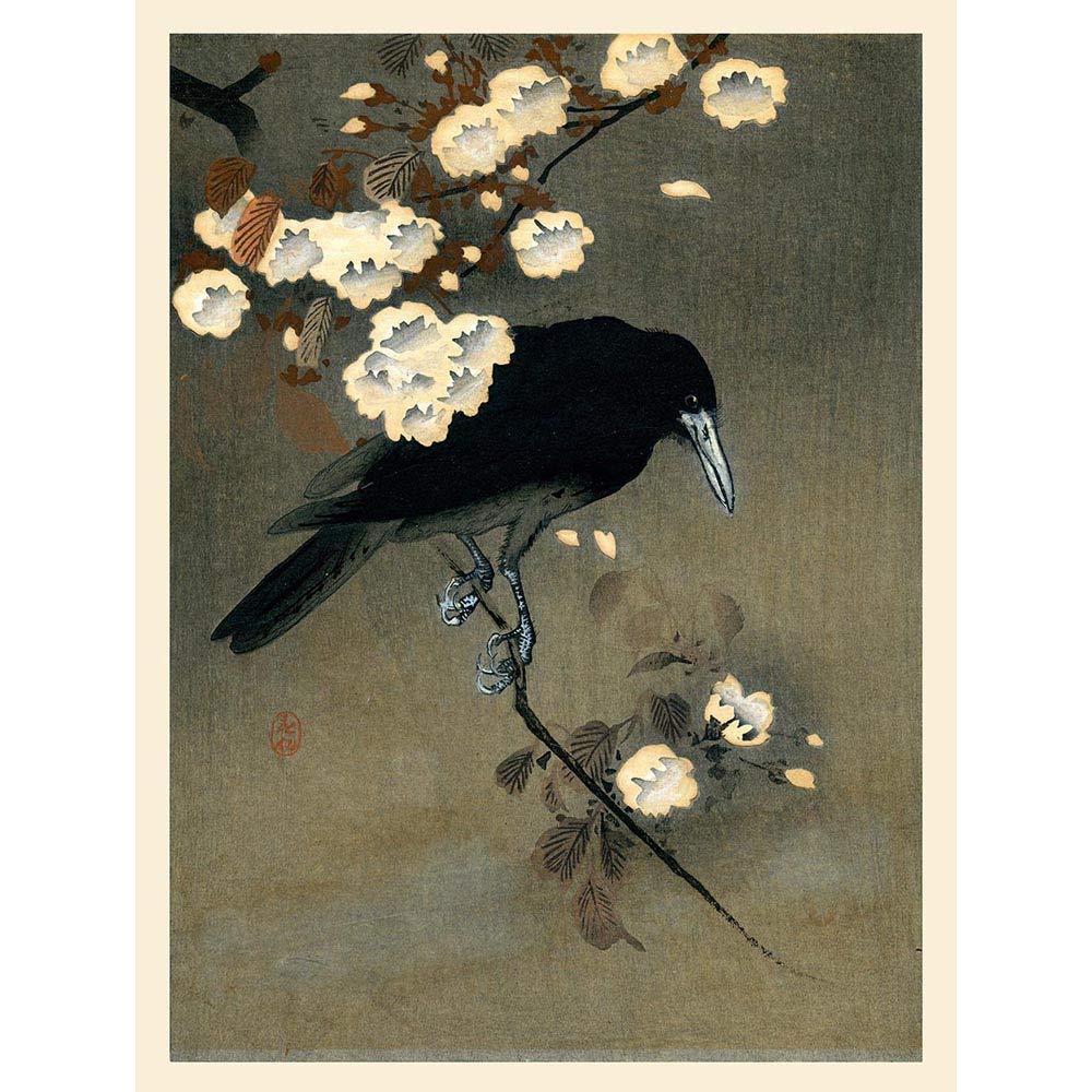Wee Blue Coo Koson Crow & Blossom Art Print Poster Wall Decor 12X16 Inch