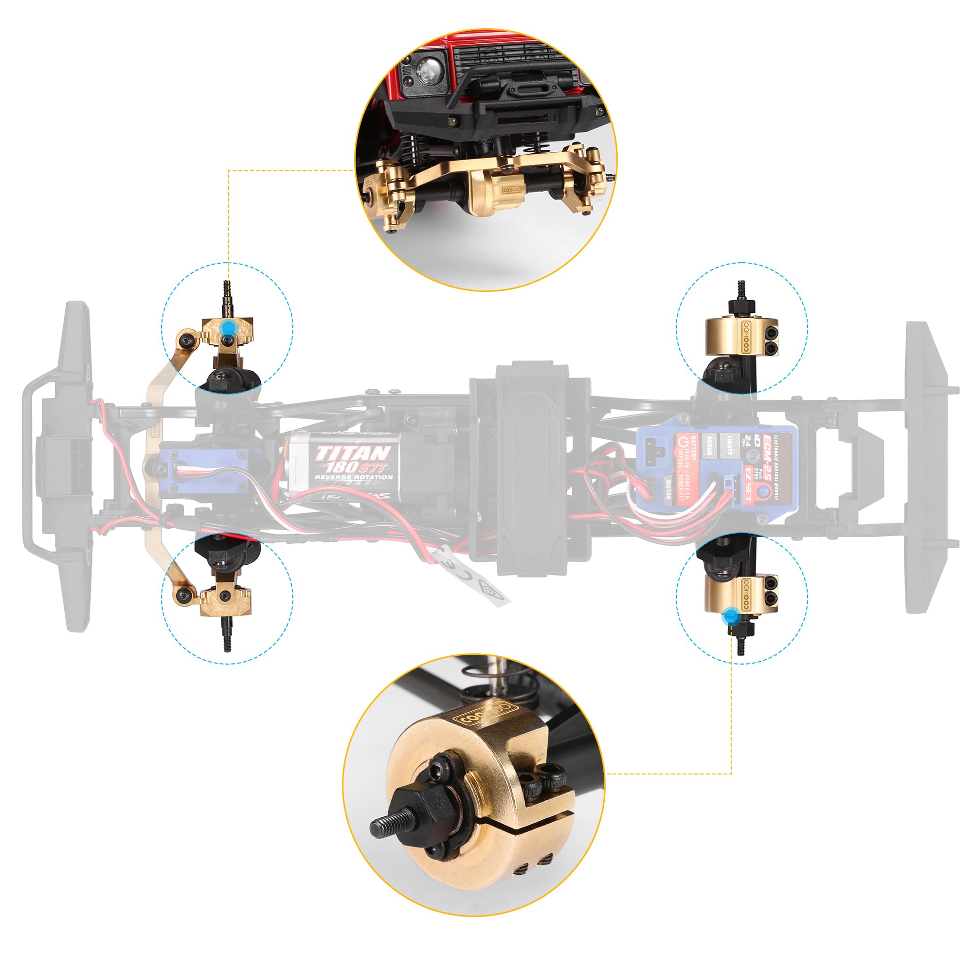 COOWOO Brass Upgrade Parts For TRX-4M 1/18 RC Crawler - Steering Knuckles, Caster Blocks & Link Set