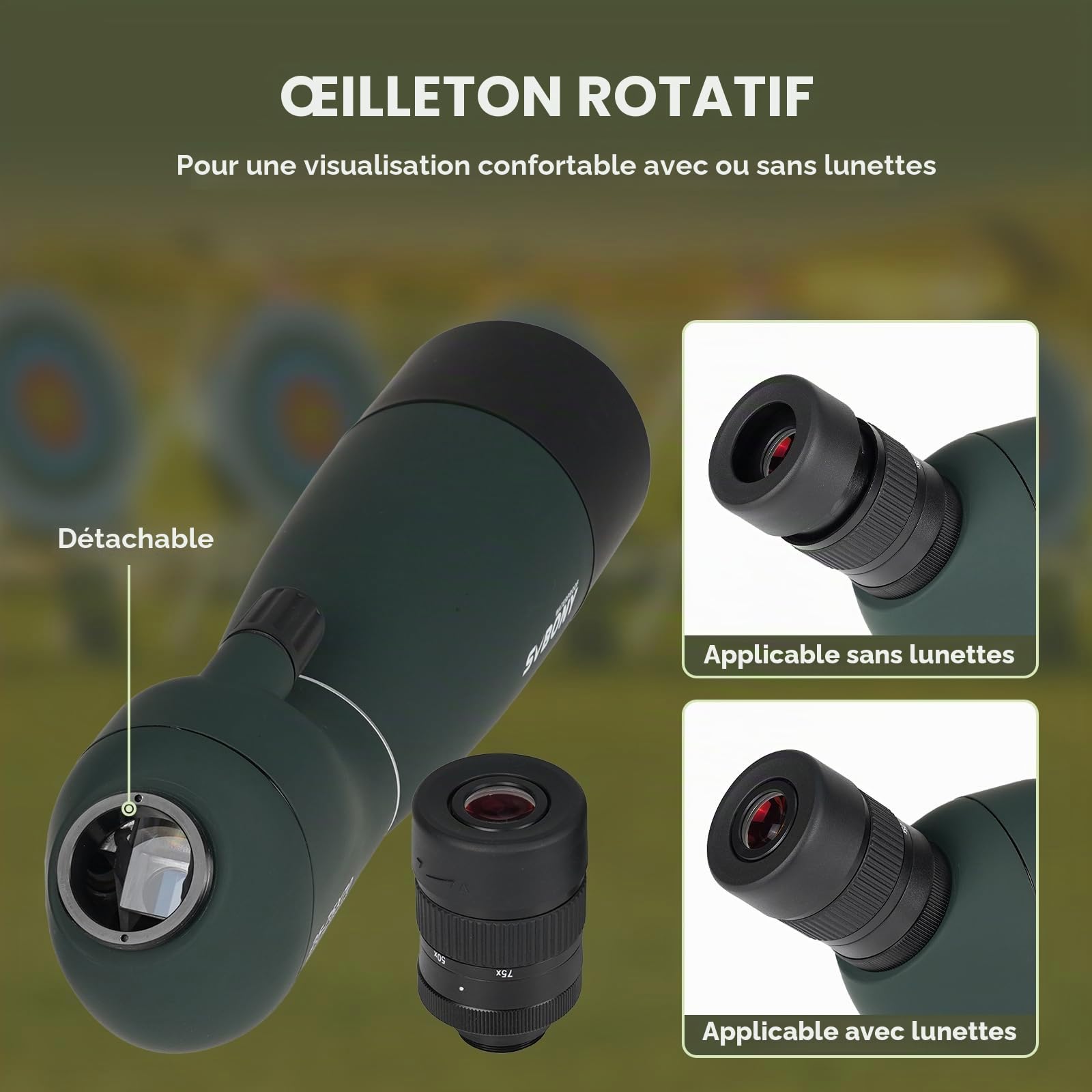 Svbony SV28PLUS Upgrade 25-75x70 mm Longue-Vue, avec SC002 Wi-Fi Caméra, BAK4 A5 Rouge vin FMC Revêtement, Longue-Vue avec Téléphone Adaptateur, Sac Trépied, pour Observation des Oiseaux, Photographie