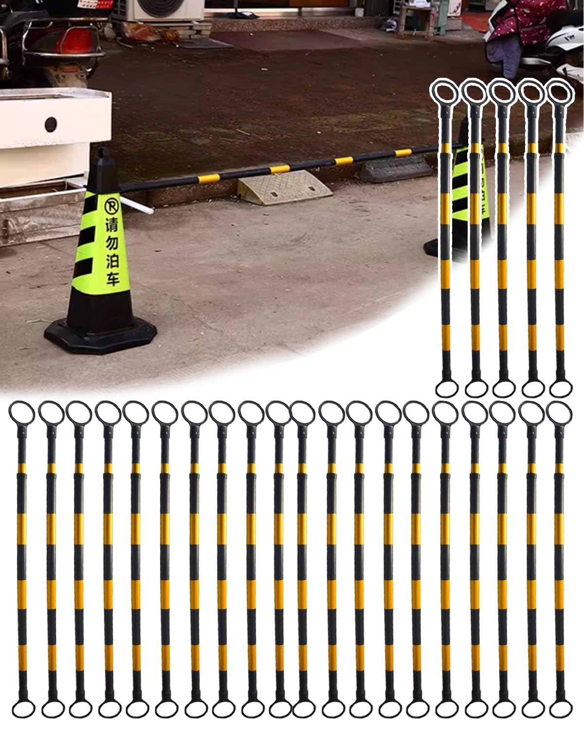 GDMDPTE Traffic Barricade Expandable Reflective Barrier Cone Bar Connectors for Parking Road Construction, Temporary Use