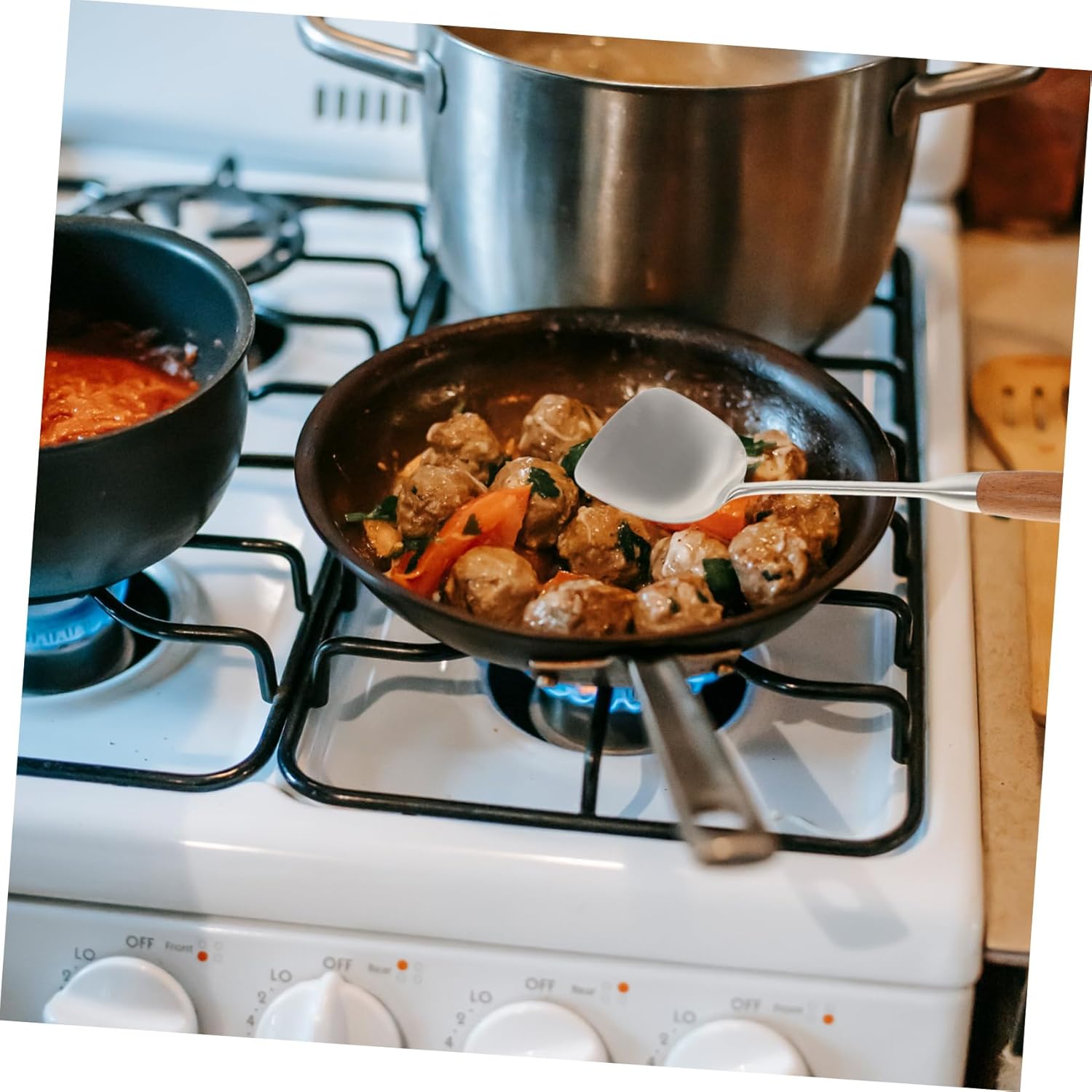 6pcs Wooden Handle Shovel Spoon Set Stainless Steel Cooking Spatula and Soup Spoon for Home Use Kitchen Utensils for Cooking and Serving