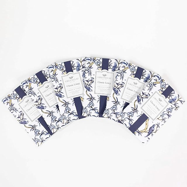 Greenleaf - 6 pack of Classic Linen - Large Scented Sachet Bag, Drawer Fragrance Wardrobe Air Room Freshener for Living Room Bedroom Bathroom Laundry Basket Radiator or Car - Fresh & Clean