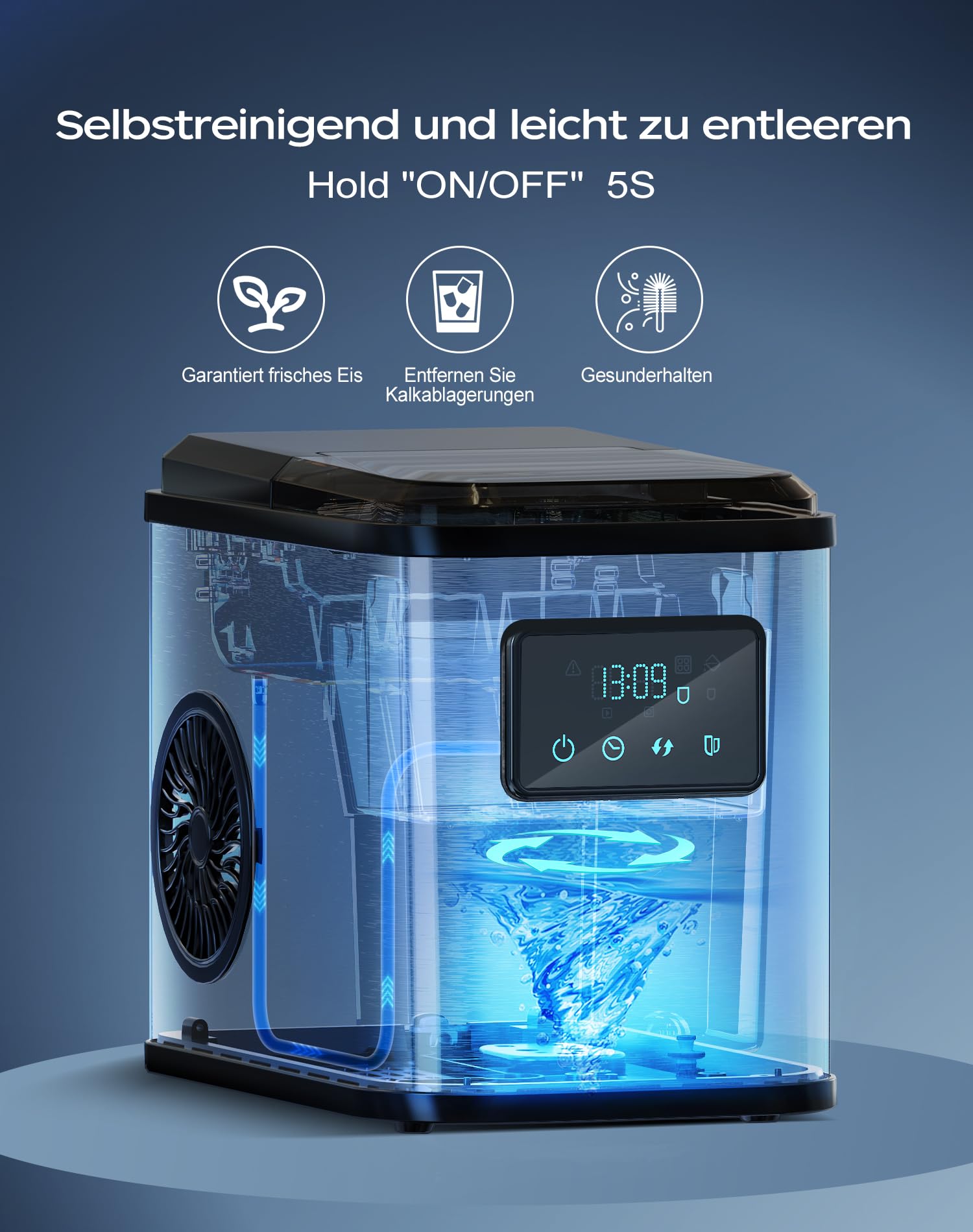Edelstahl Eiswürfelmaschine mit LED-Display Eismaschine Eiswürfelbereiter und Reinigungsfunktion 2L Wassertank inklusive Eisschaufel und Korb 2 Eiswürfel Größen für Küche, Büro, Bar und Party