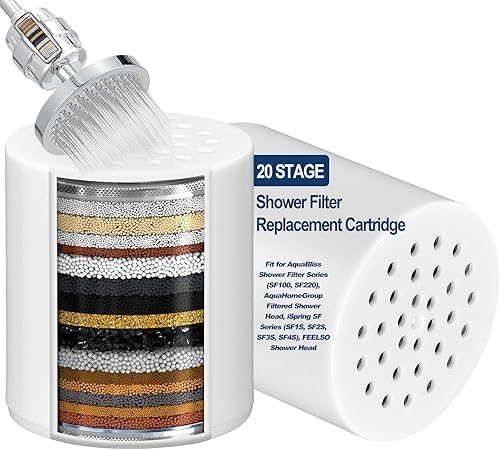 Cartucho de repuesto de filtro de ducha de 20 etapas, cartucho de filtro de cabezal de ducha para agua dura, cloro, metales pesados, suavizante de